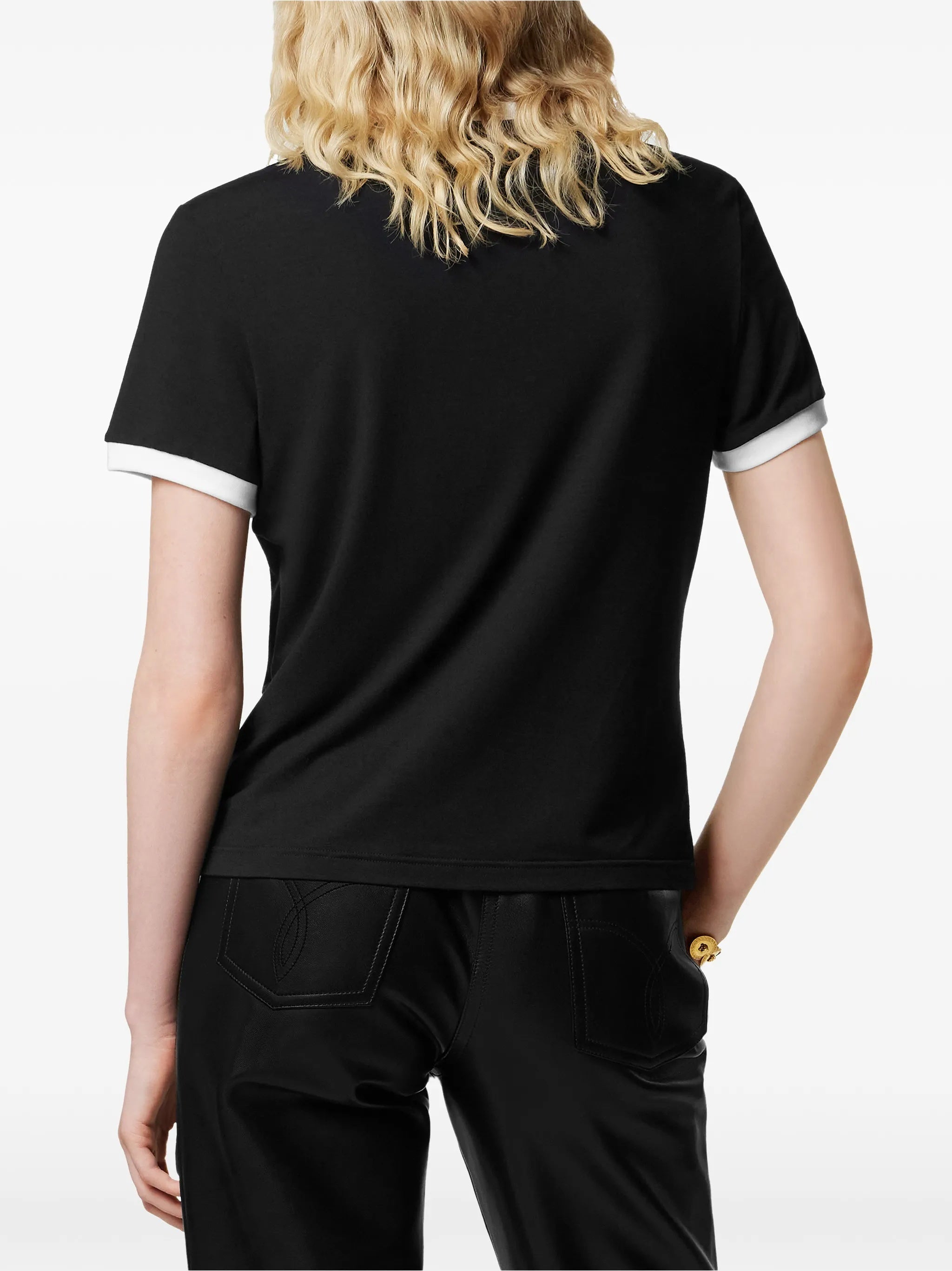 Black Cropped Viscose Contrast Trim T-shirt