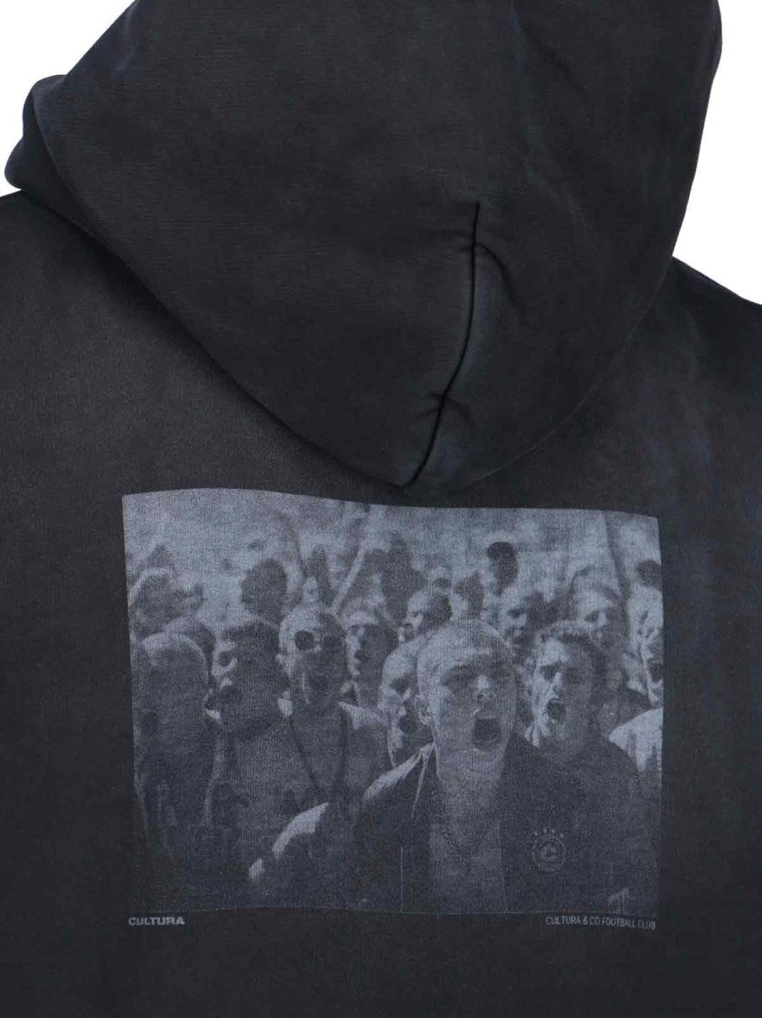 Logo Hoodie, In Black Cotton, Worsted Effect