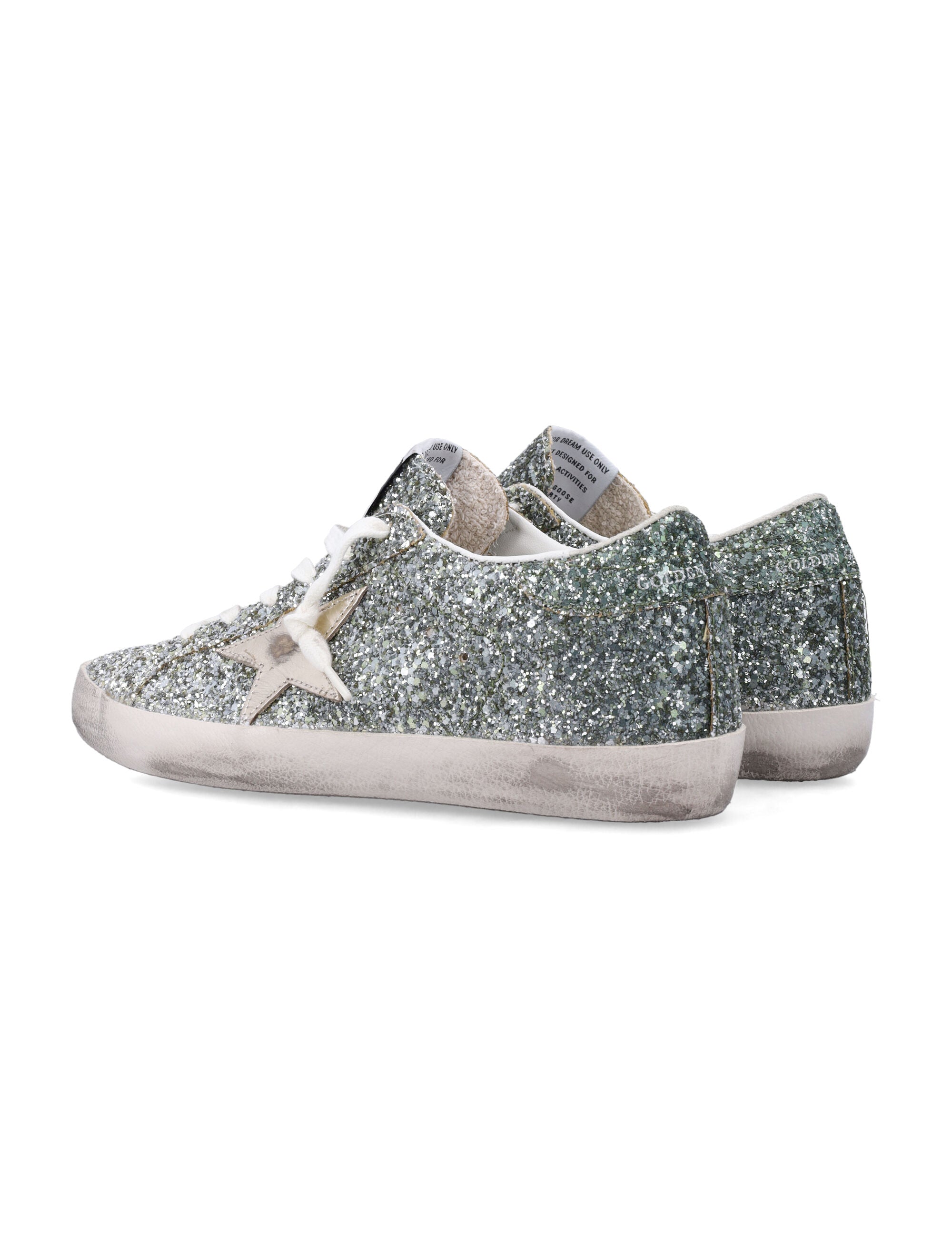 Glitter Finish Low-Top Sneakers with Star Appliqué