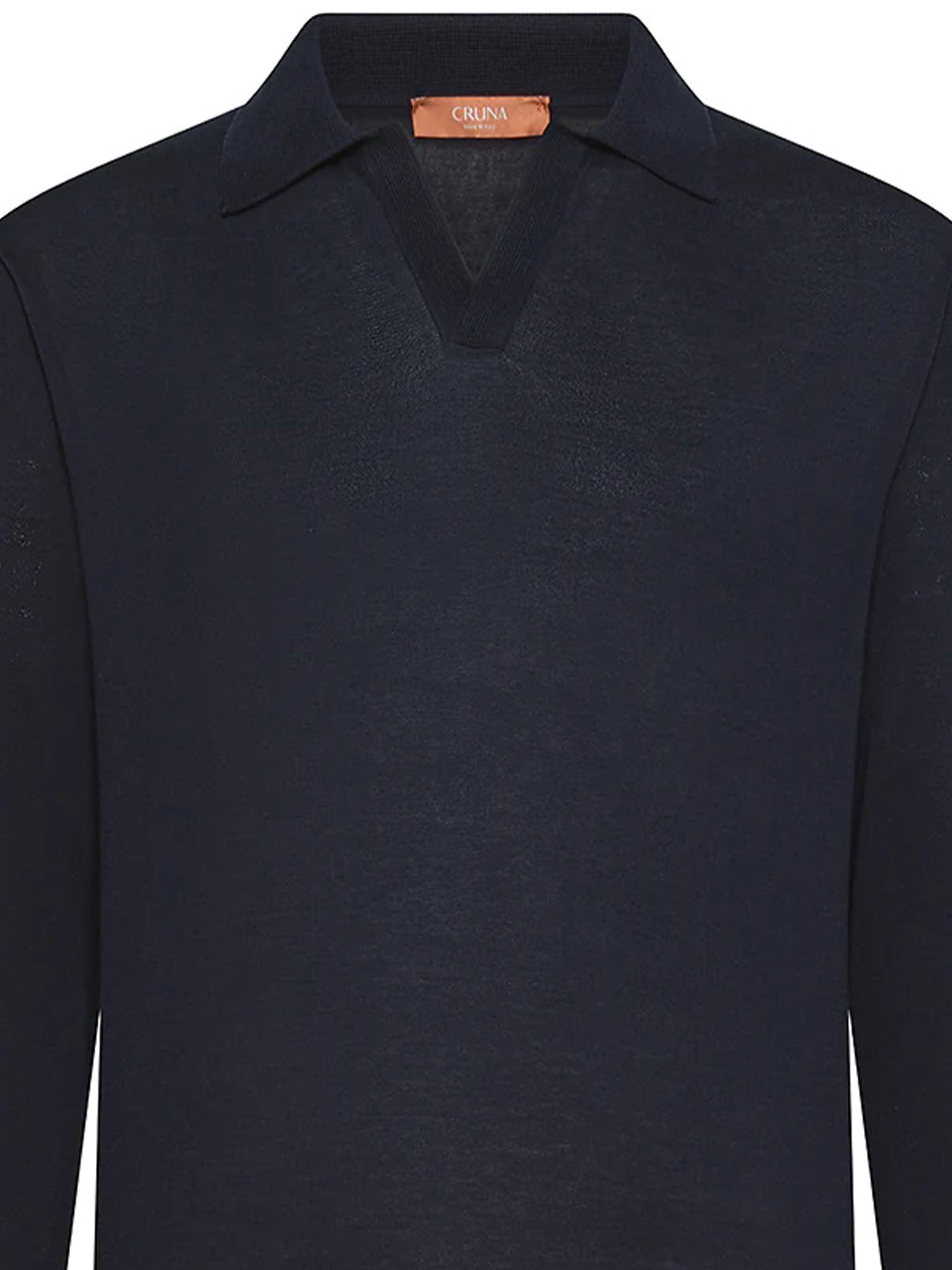 Long-Sleeve Deep V-Neck Ribbed Polo