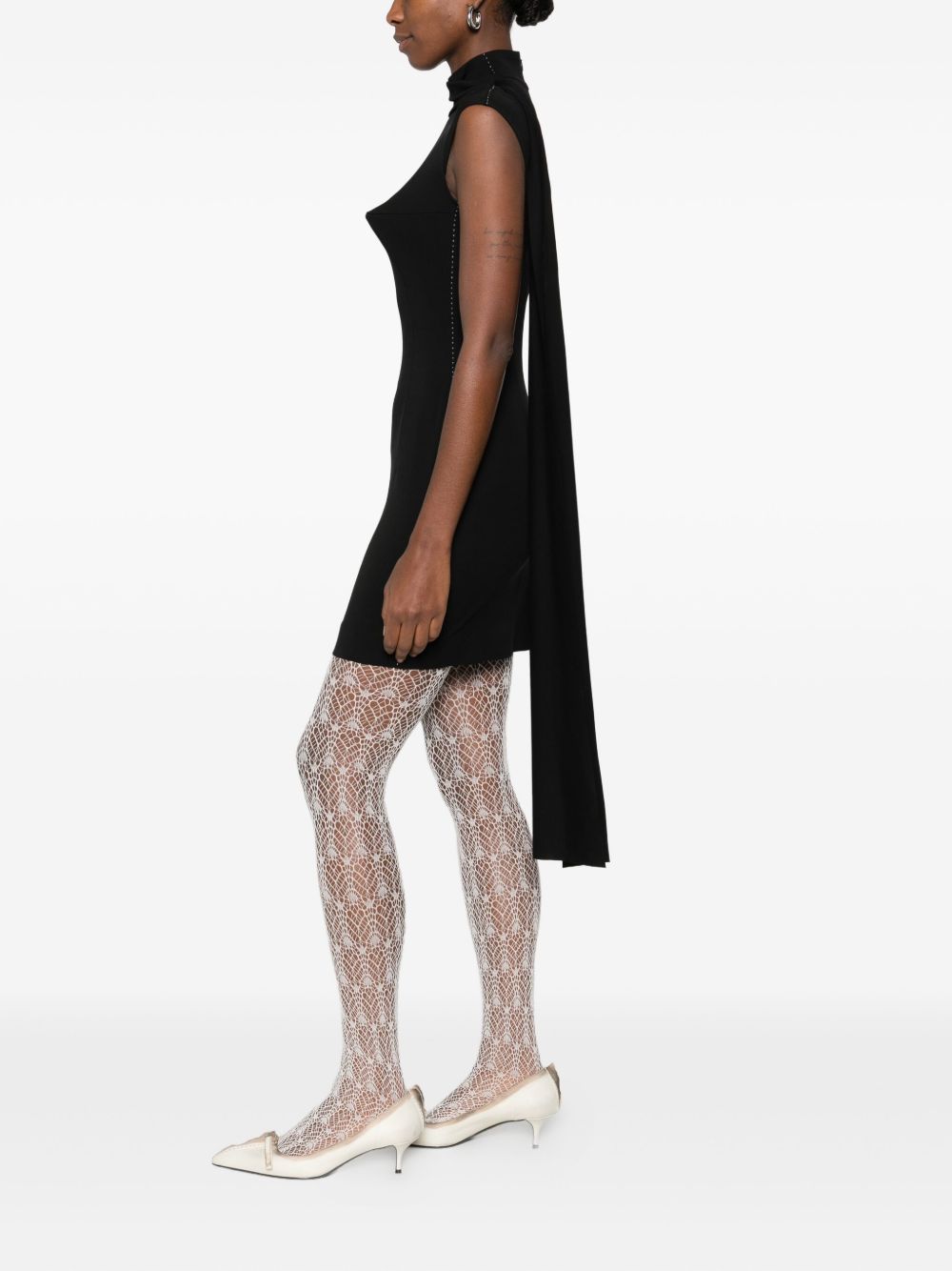 High Neck Asymmetric Hem Mini Dress