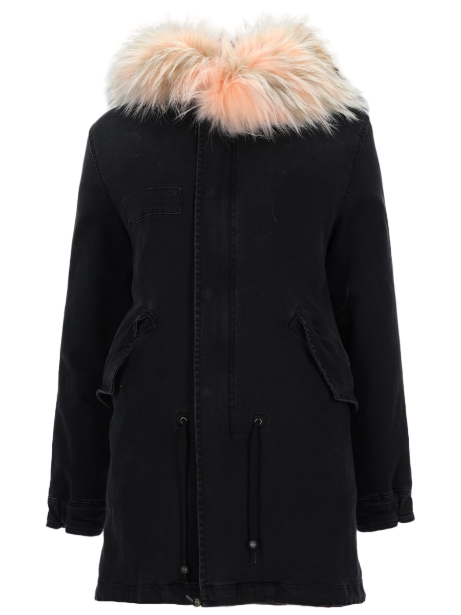 Black Parka With Adjustable Drawstring And Fishtail Design