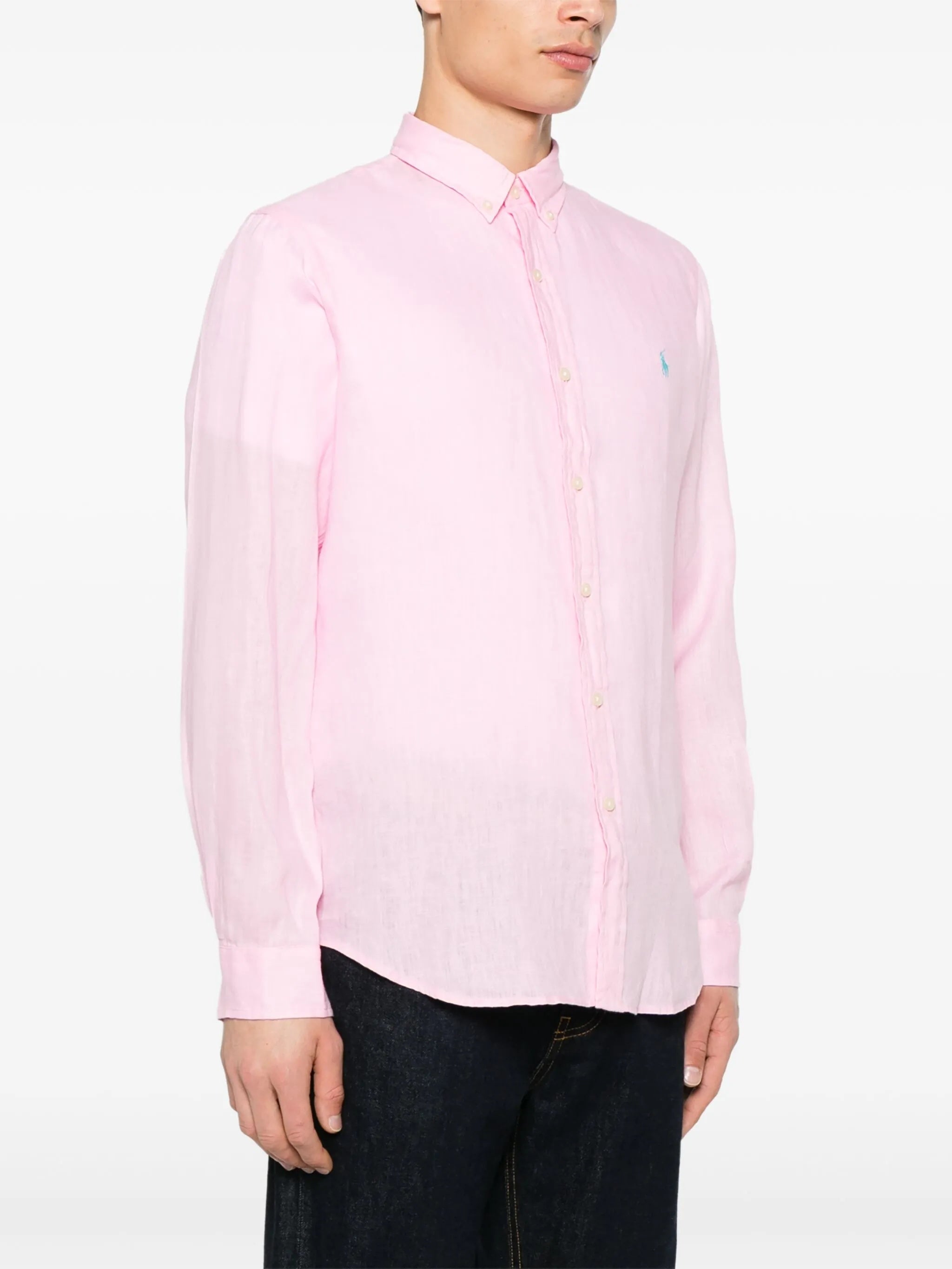 Pink Sport Shirt Long-Sleeve Linen Shirt