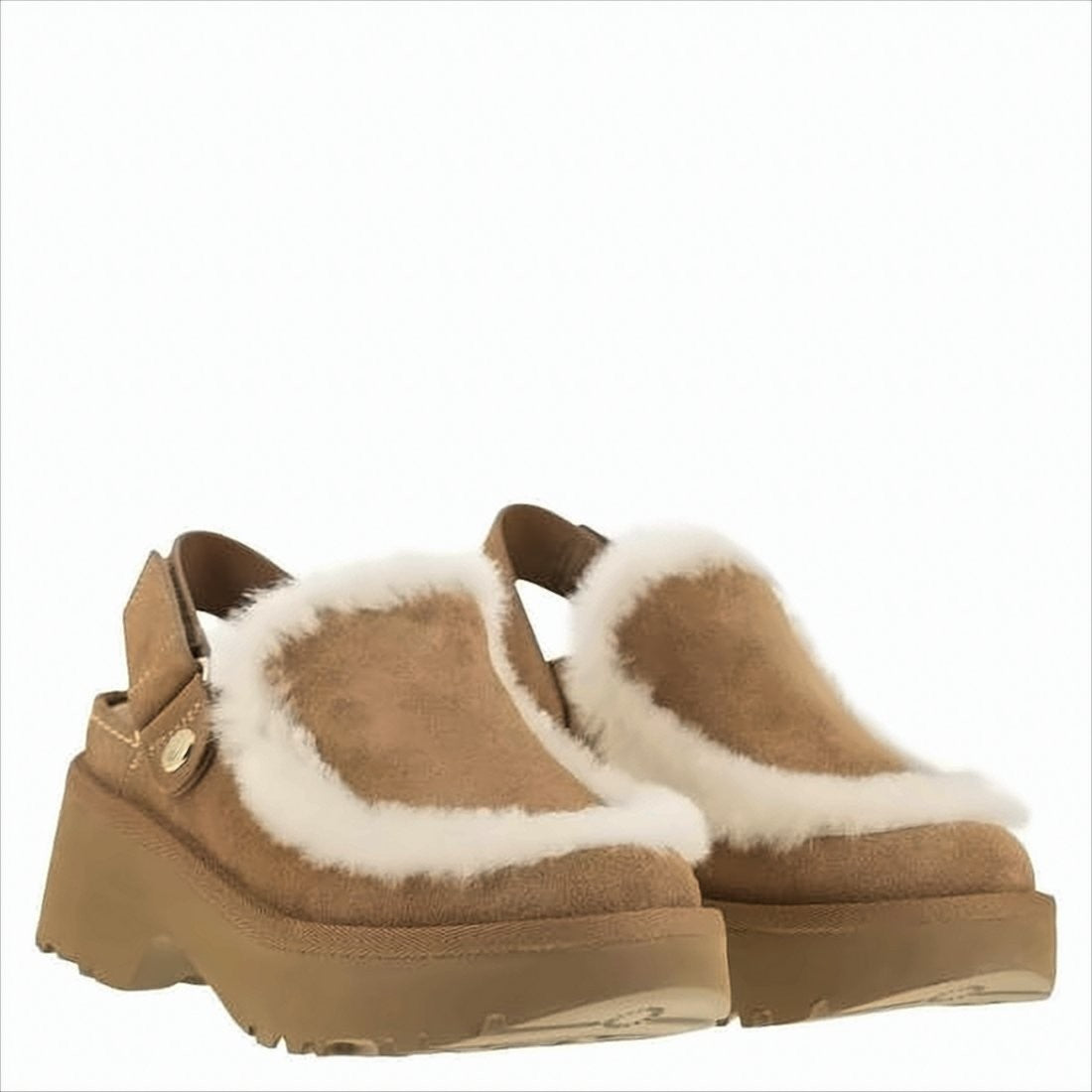 Suede Mules with Plush Trim and Adjustable Strap