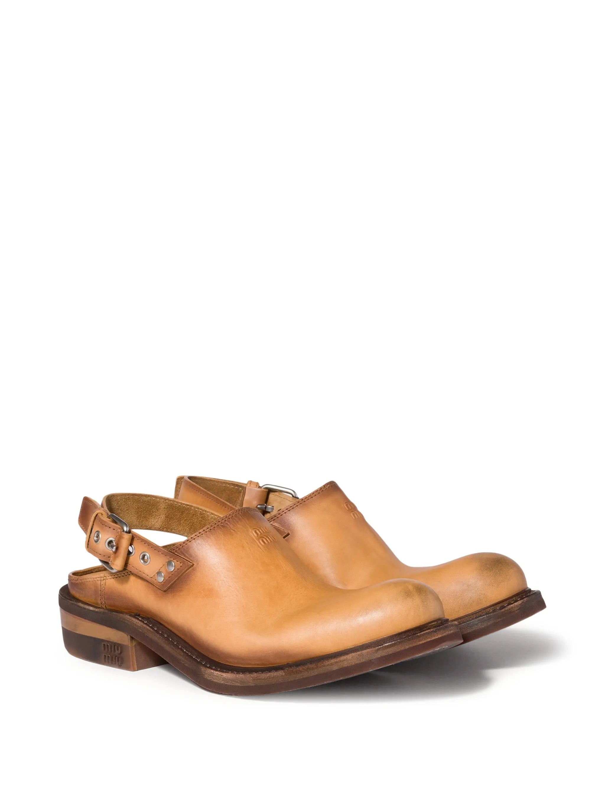 Tan Sabot Smooth Leather Buckle Shoes