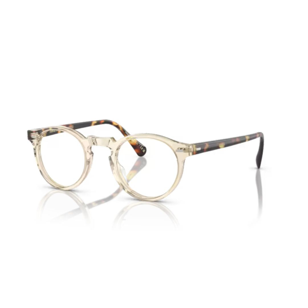 0ov5186 Translucent Beige Round Eyeglasses with Tortoiseshell Temples