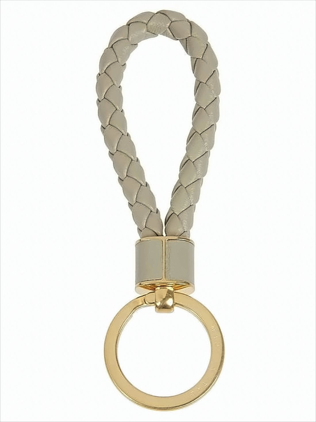 Braided Lambskin Leather Keyring with Gold-Tone Ring