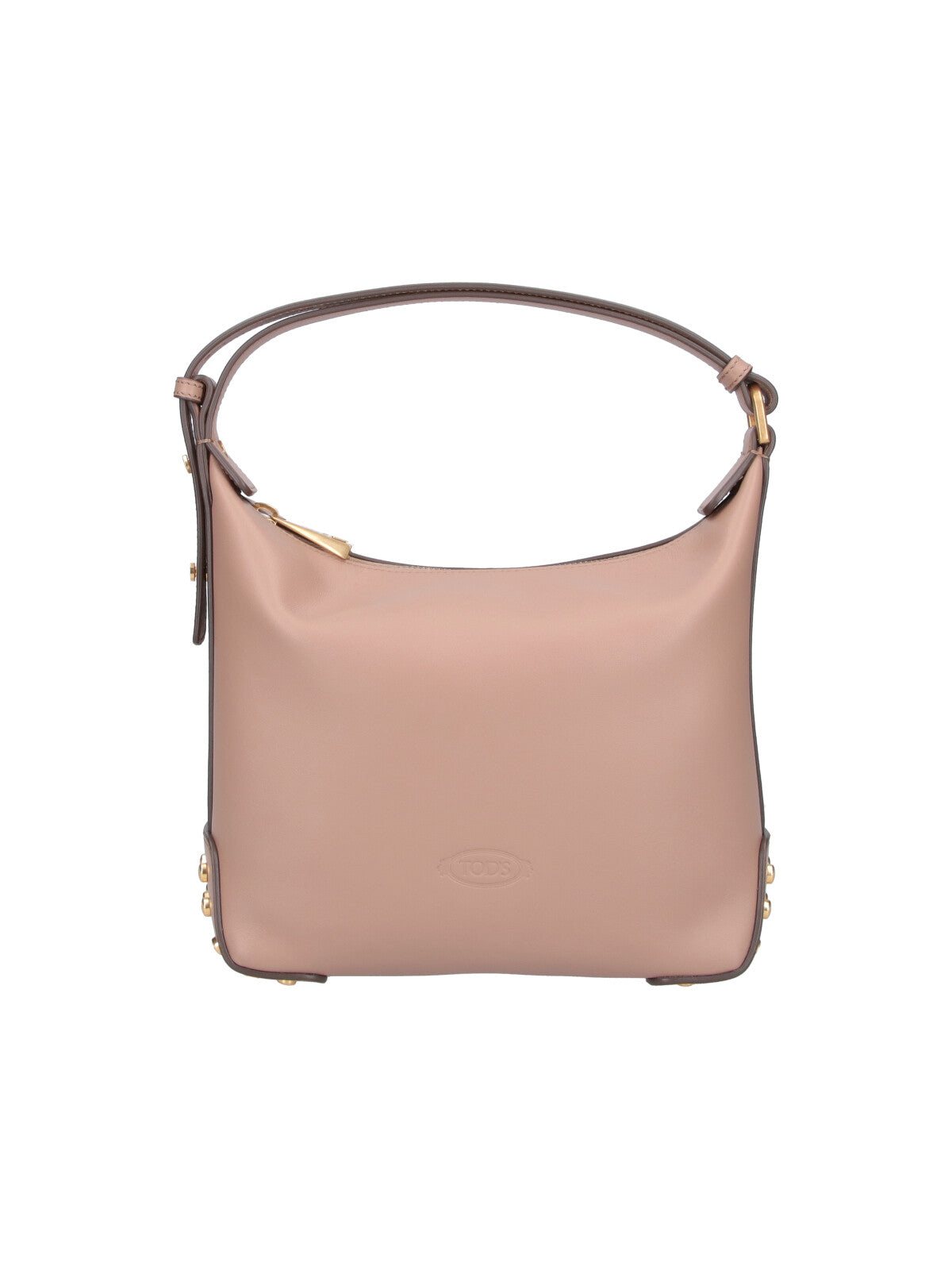 Beige Metal Dots Smooth Leather Bag
