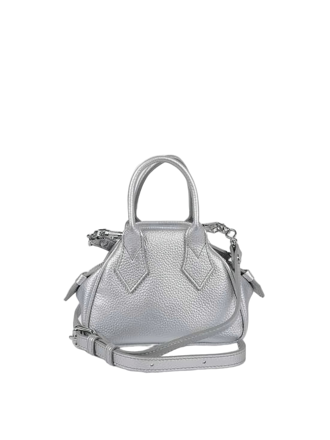 Textured Silver Shoulder Bag with Trapezoidal Shape