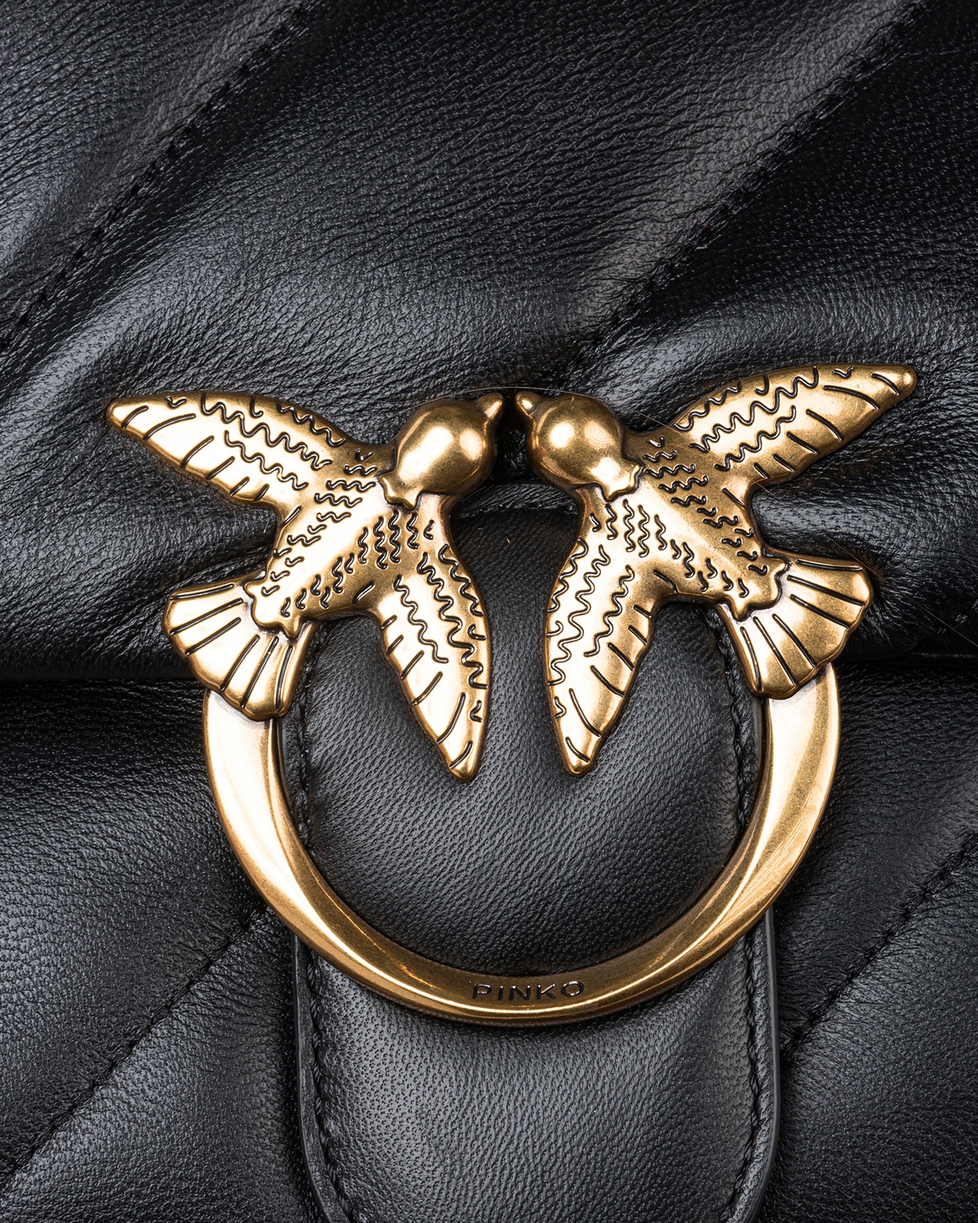 Black/Antique Gold Love Bag Puff Large Shoulder Bag