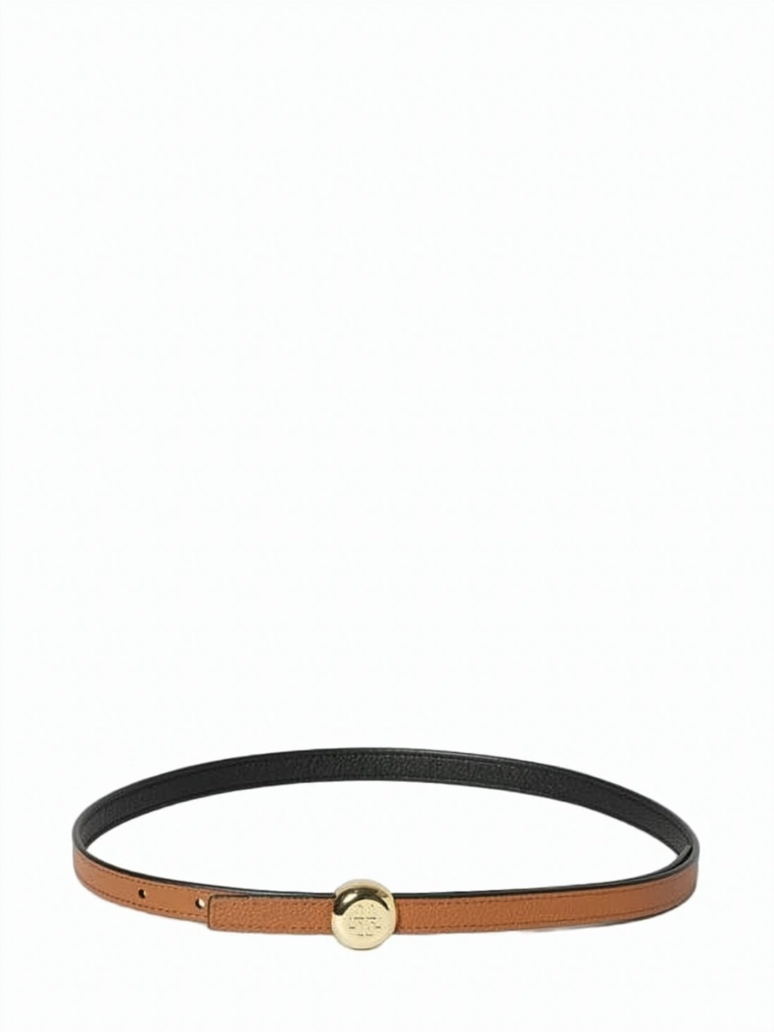 Textured Leather Belt With Oval Gold Buckle
