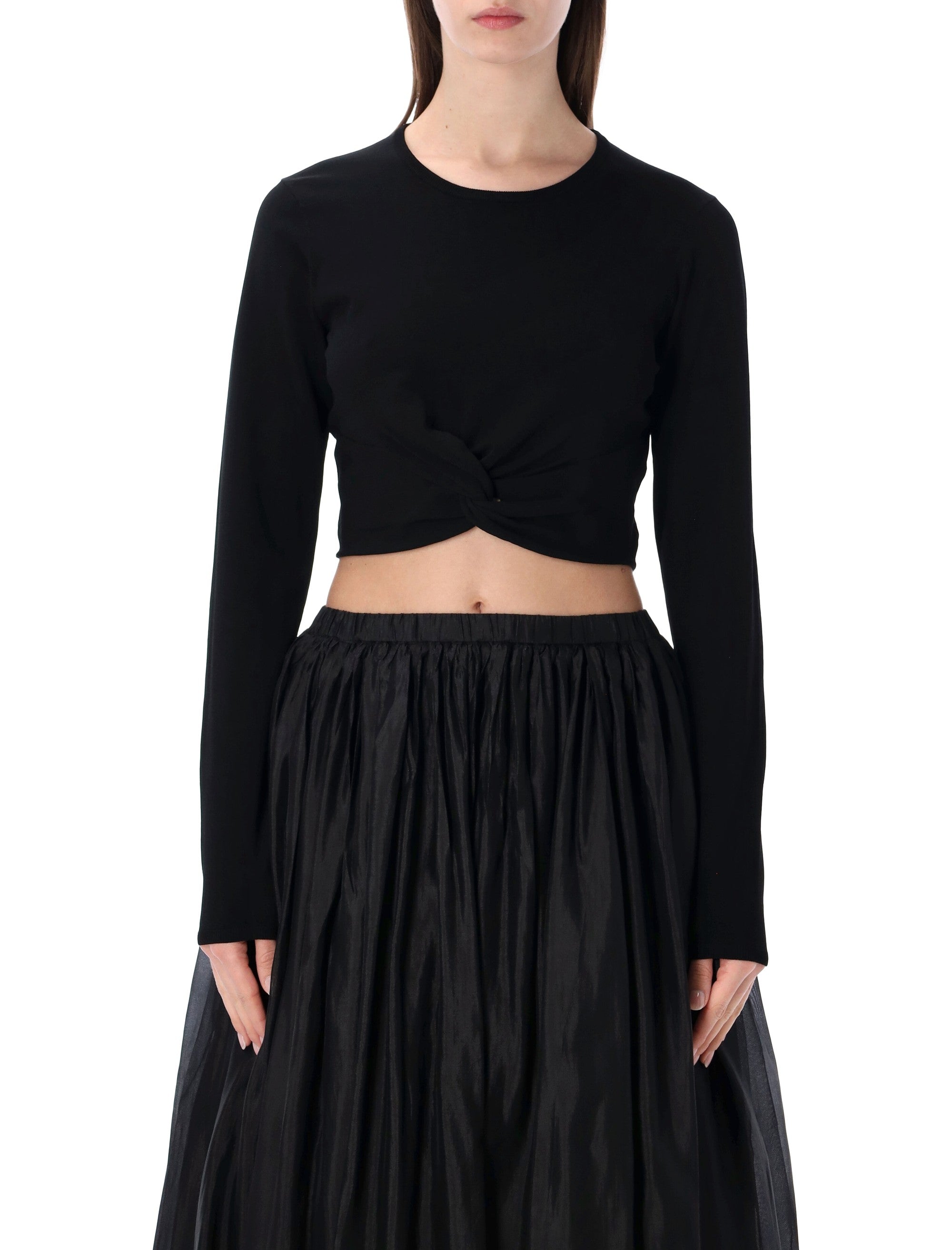 Knotted Front Knit Top With Long Sleeves