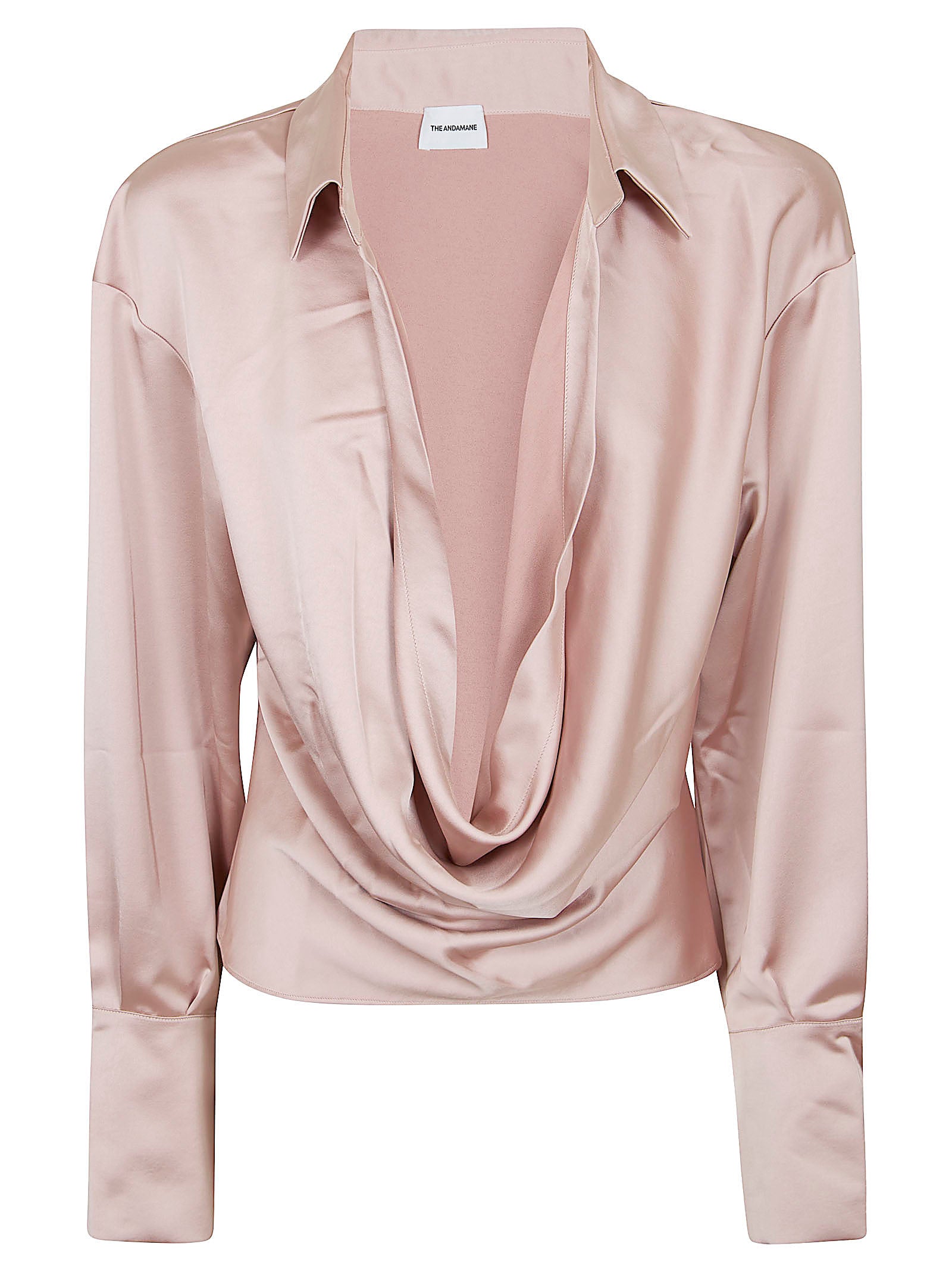 Deep V-Neckline Wide Collar Satin Blouse
