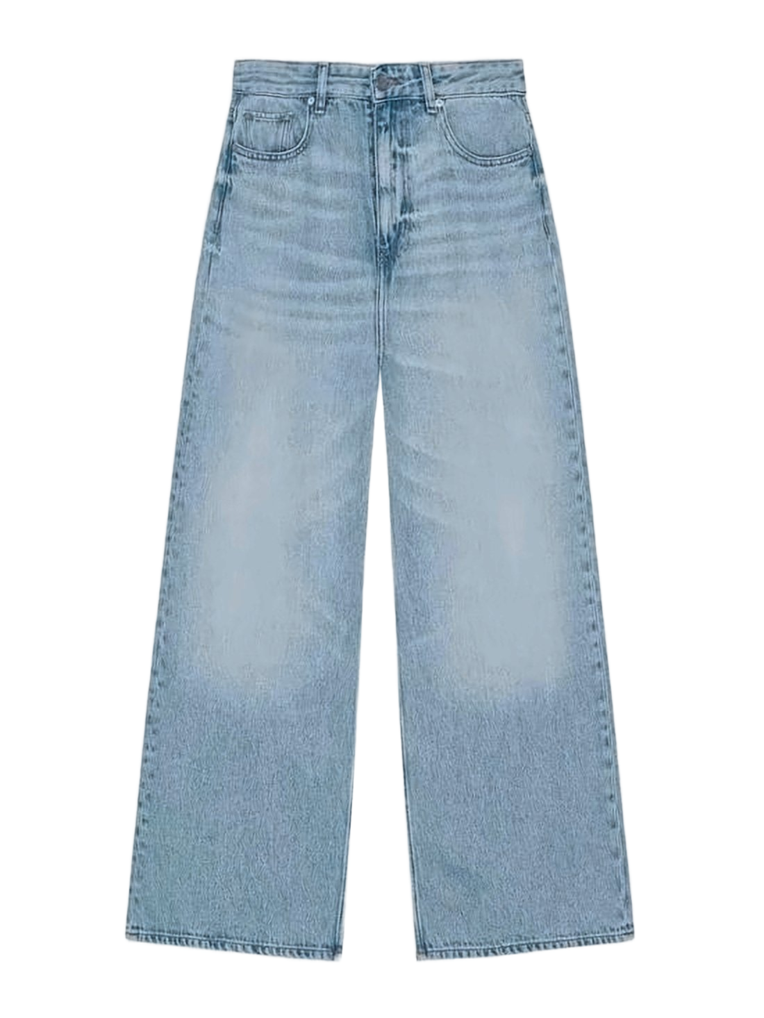 Wide-Leg Denim Trousers with Light Blue Wash