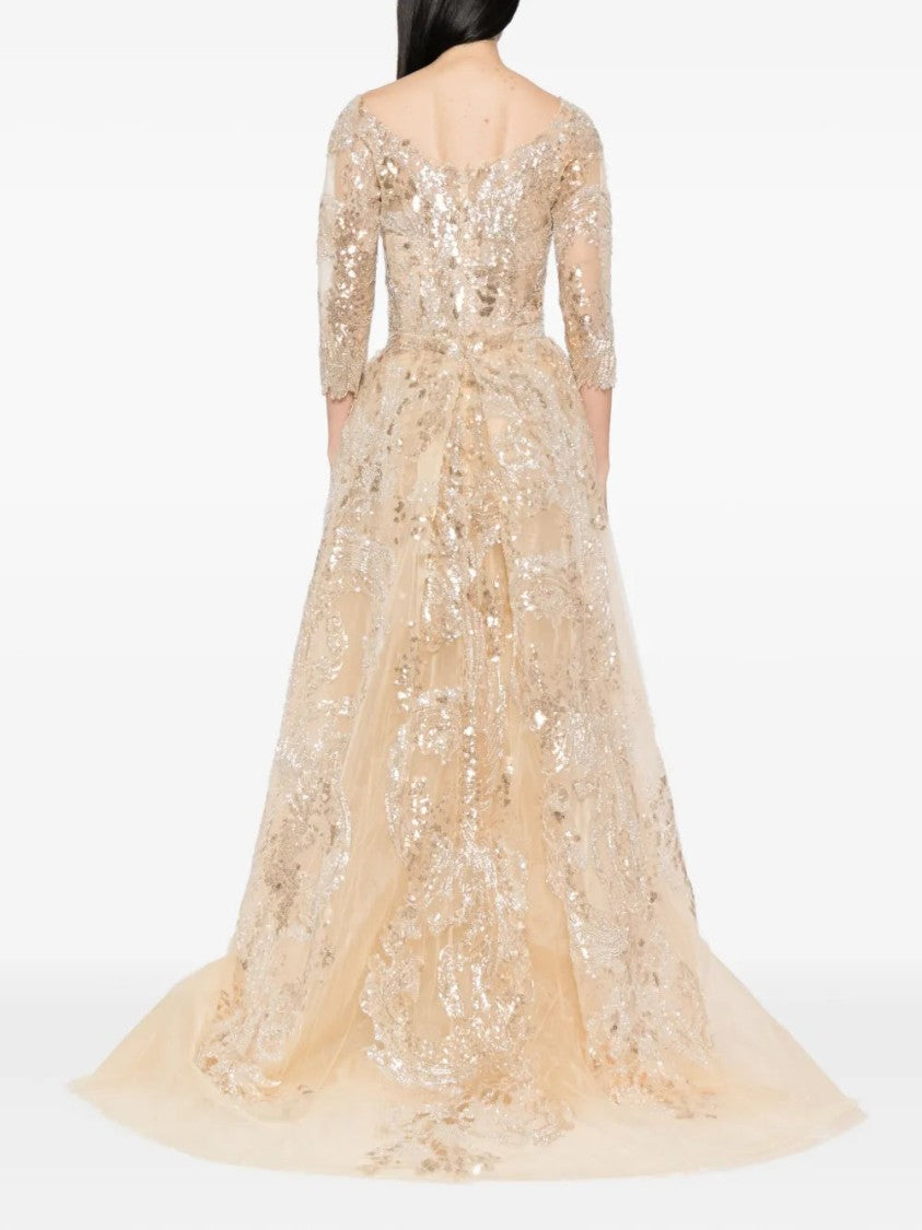 Embroidered Long Dress With Overskirt