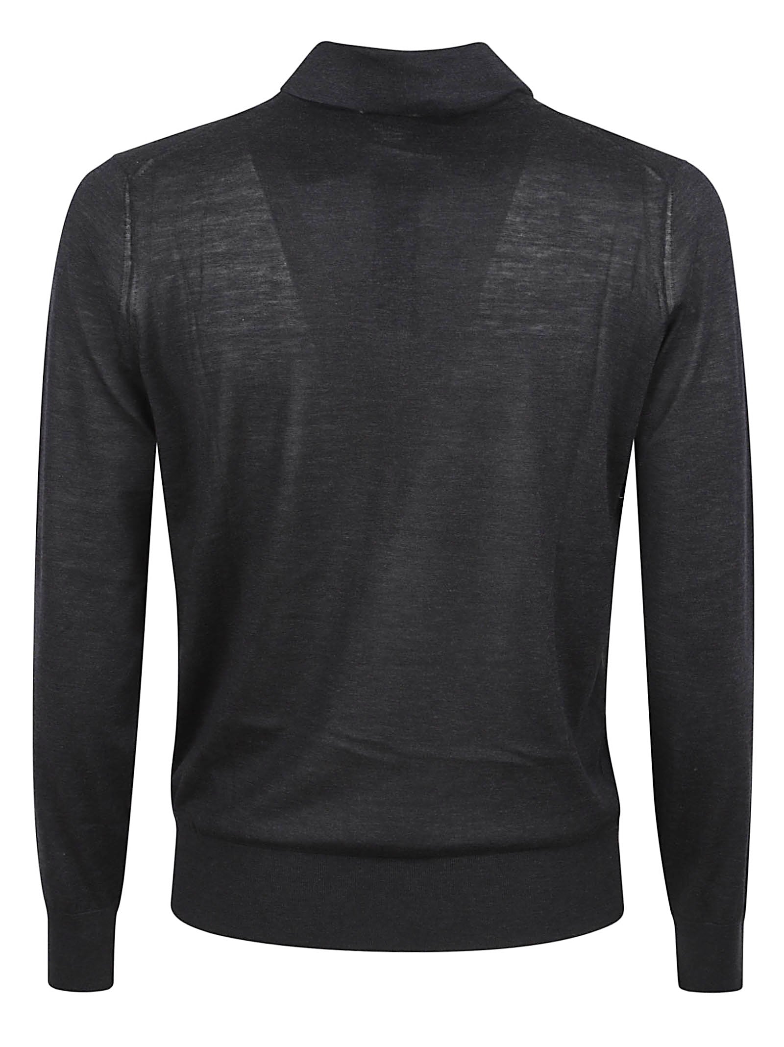 Navy Silk and Cotton Blend Polo T-Shirt