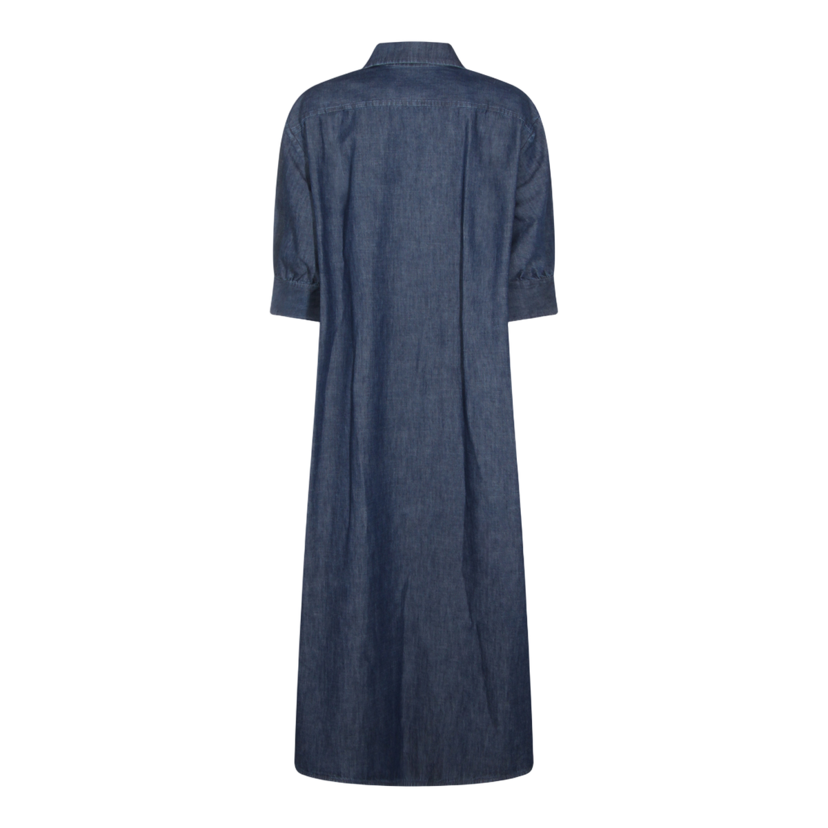 Midi-Length Button-Down Dress with Pointed Collar
