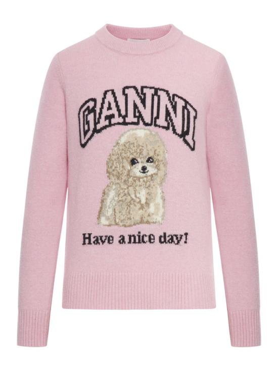 Playful Pink Knit Sweater with Graphic Design