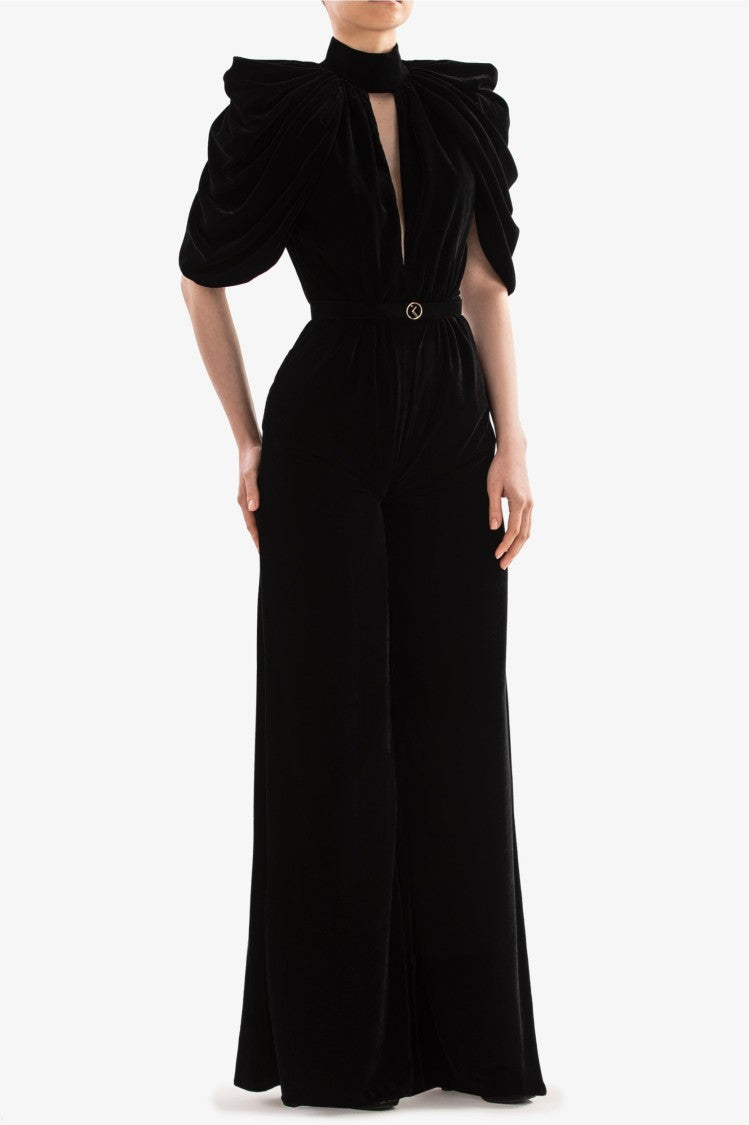 Jet Black Velvet Jumpsuit
