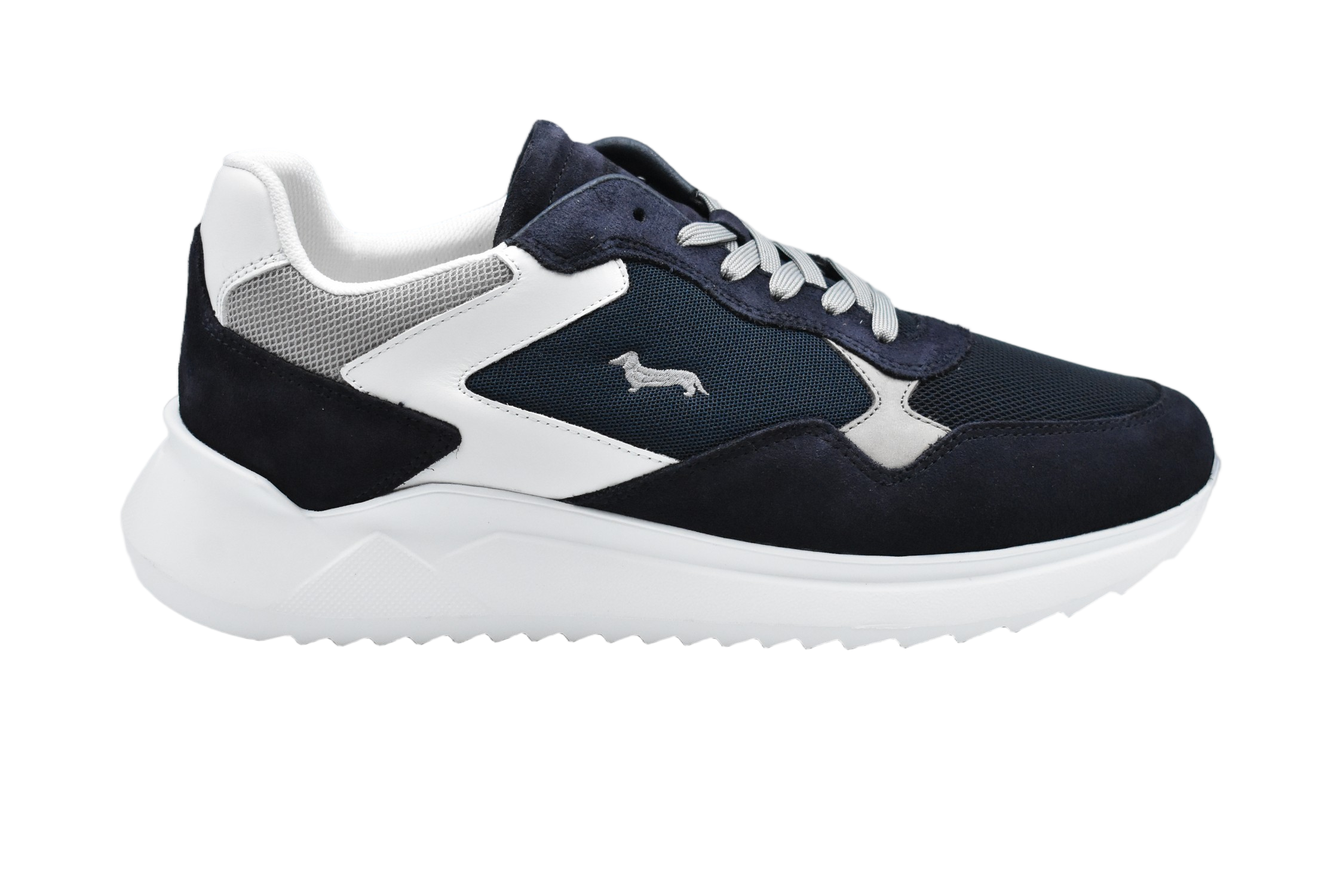 Low-Top Sneakers In Dark Blue Mesh With Suede Accents