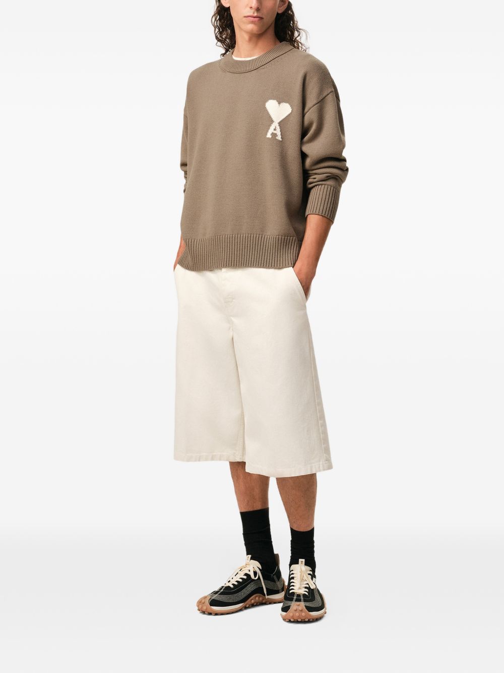 Taupe Beige Intarsia Knit Sweater