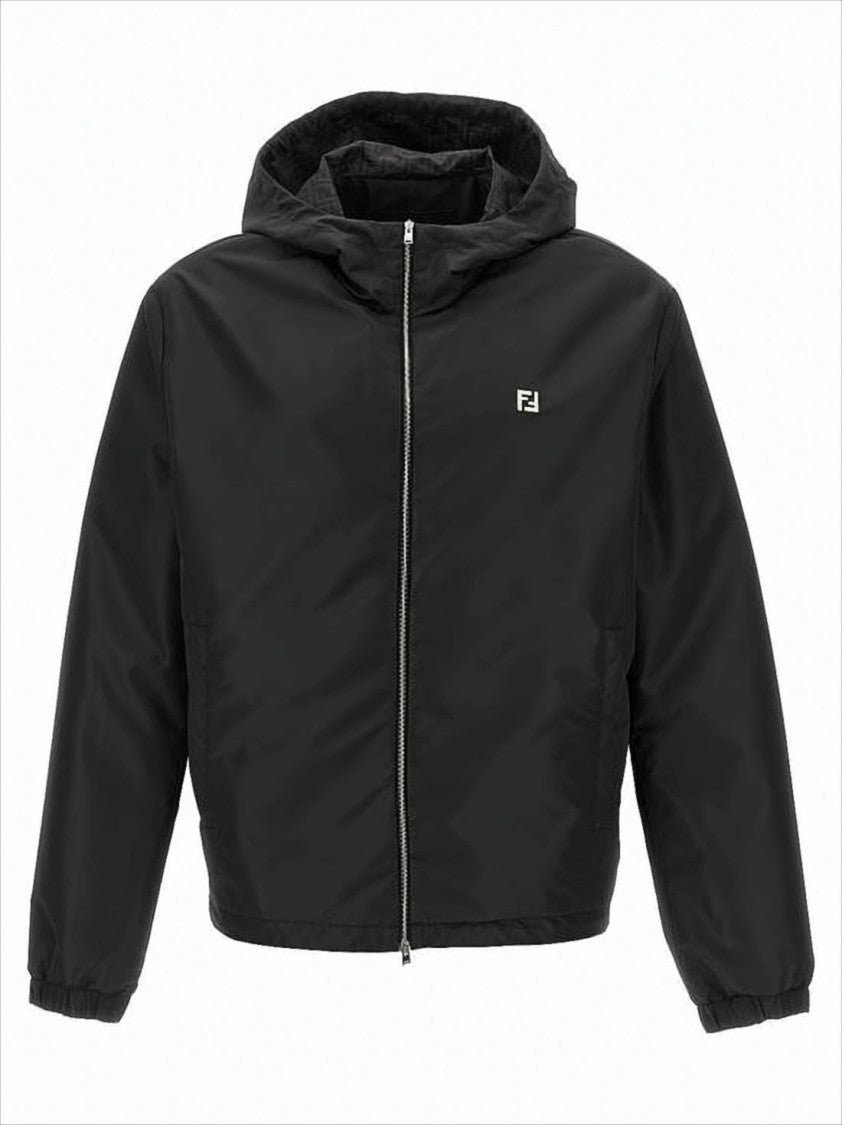 Black Hooded Jacket With Minimalist Design And Subtle Logo