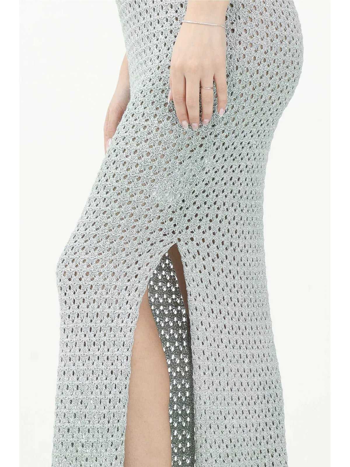Green Viscose Polyester Straight Knit Dress