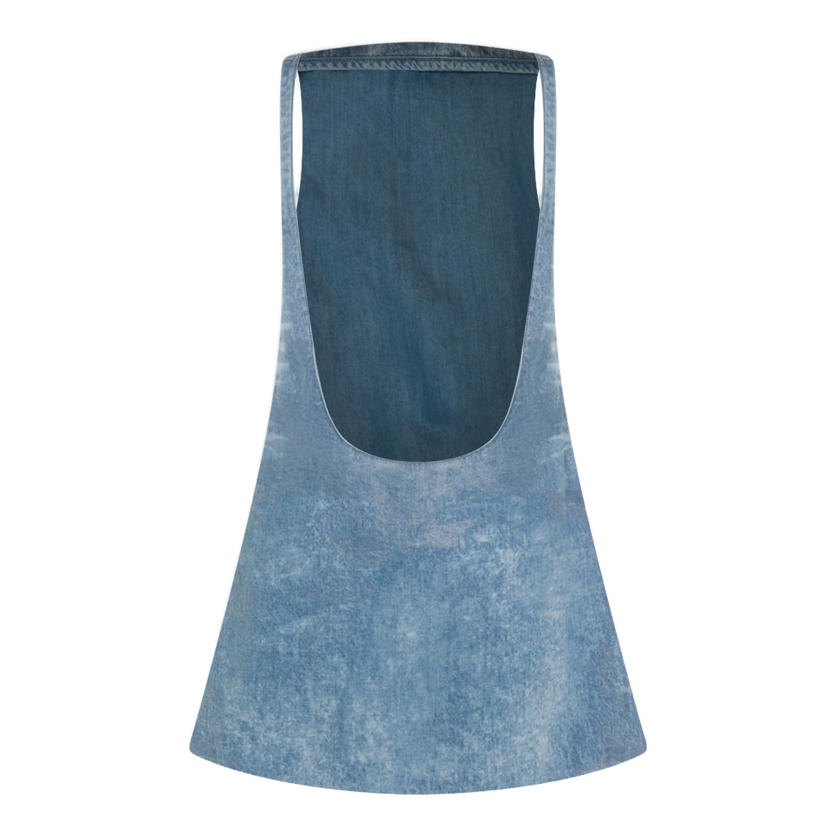 Sleeveless Flared A-Line Mini Dress In Washed Denim