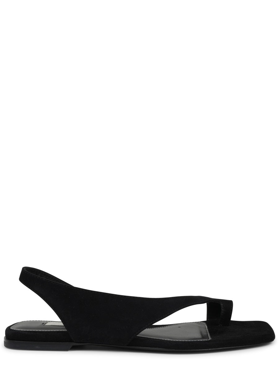 Sleek Suede Sandal With Unique Toe Loop Strap