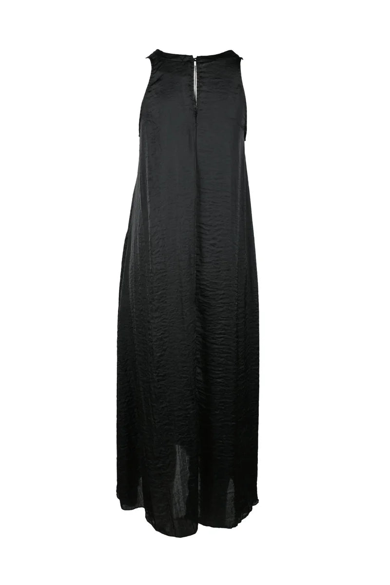 Long Black Dress with Textured Fabric