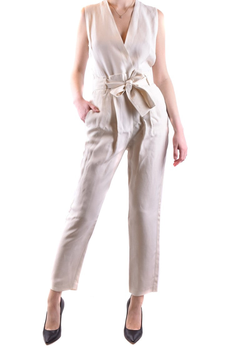Sleeveless White Jumpsuit With Deep V-Neck