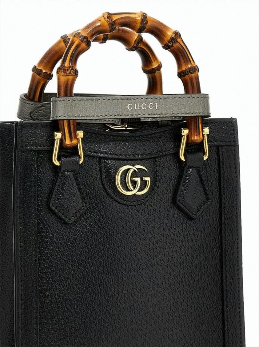 Textured Black Leather Tote Bag