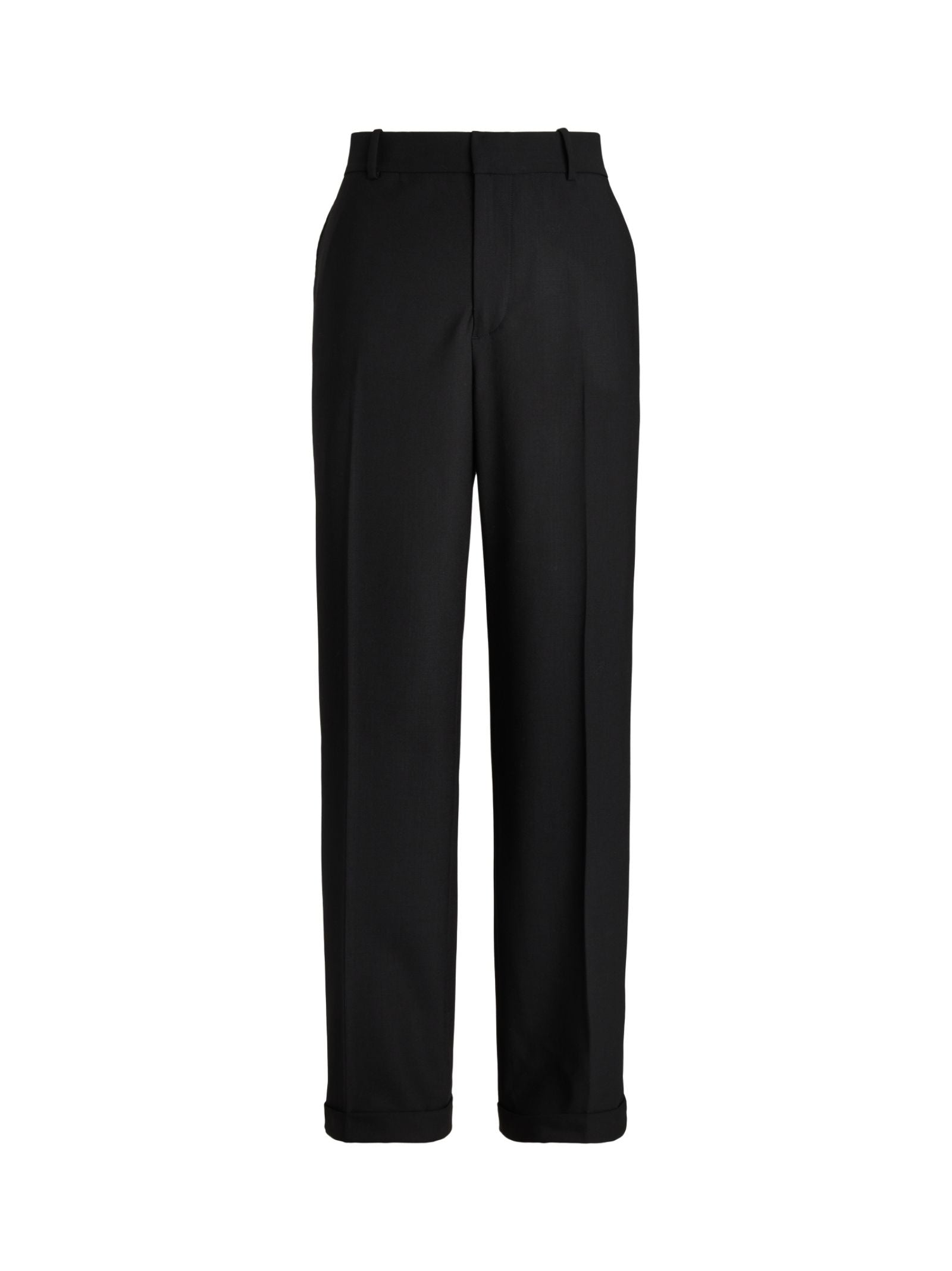 Tailored Black Stretch Trousers With Turn-Up Hems