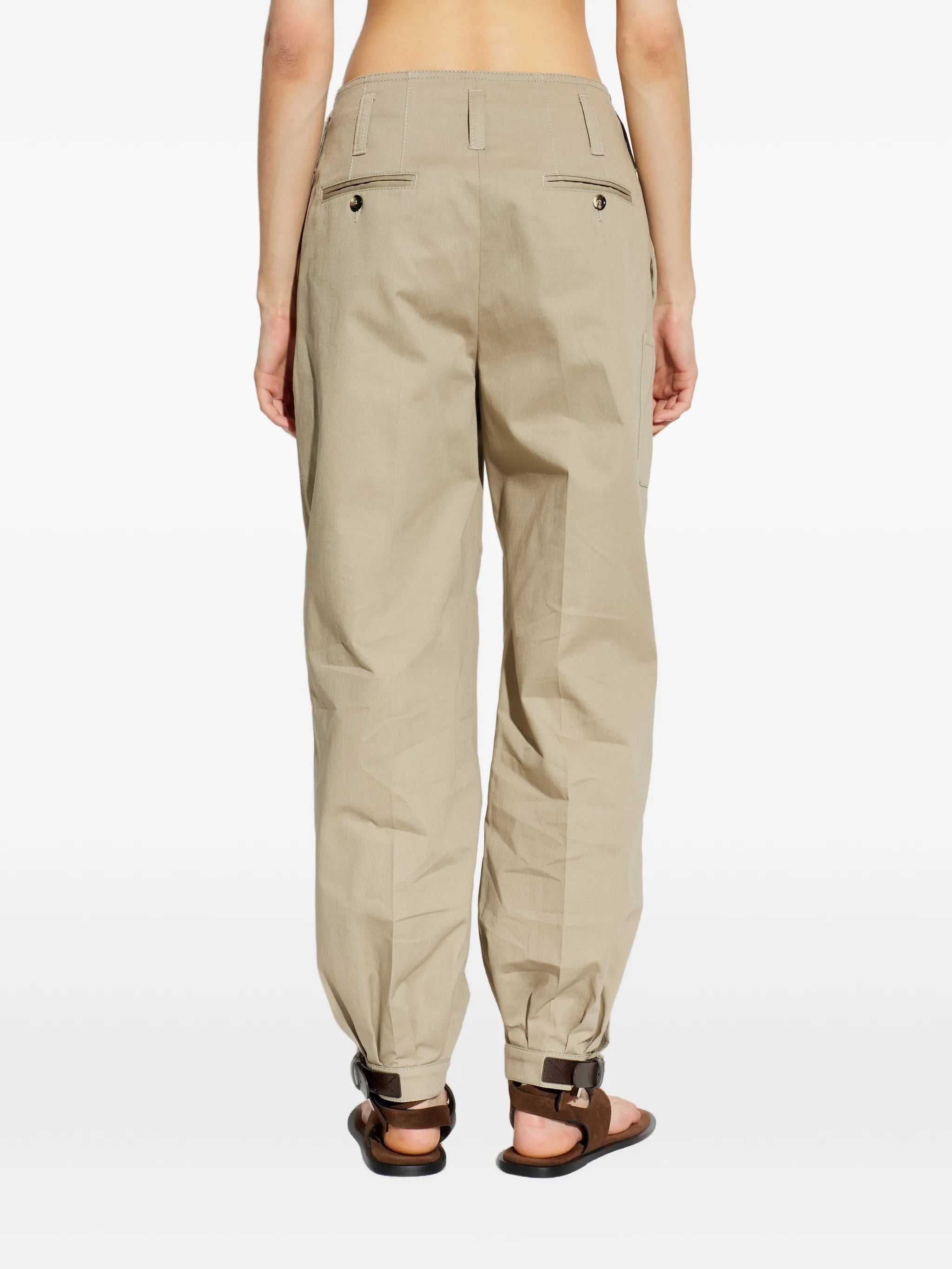 Dark Leather Strap Relaxed Tapered Cotton Pants