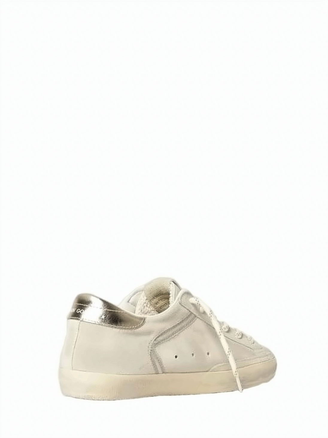 Distressed White Leather Low-Top Sneakers With Glitter Detail
