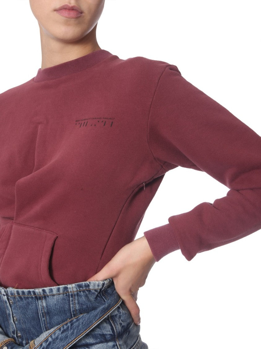 Asymmetrical Hem Burgundy Crew Neck Sweatshirt