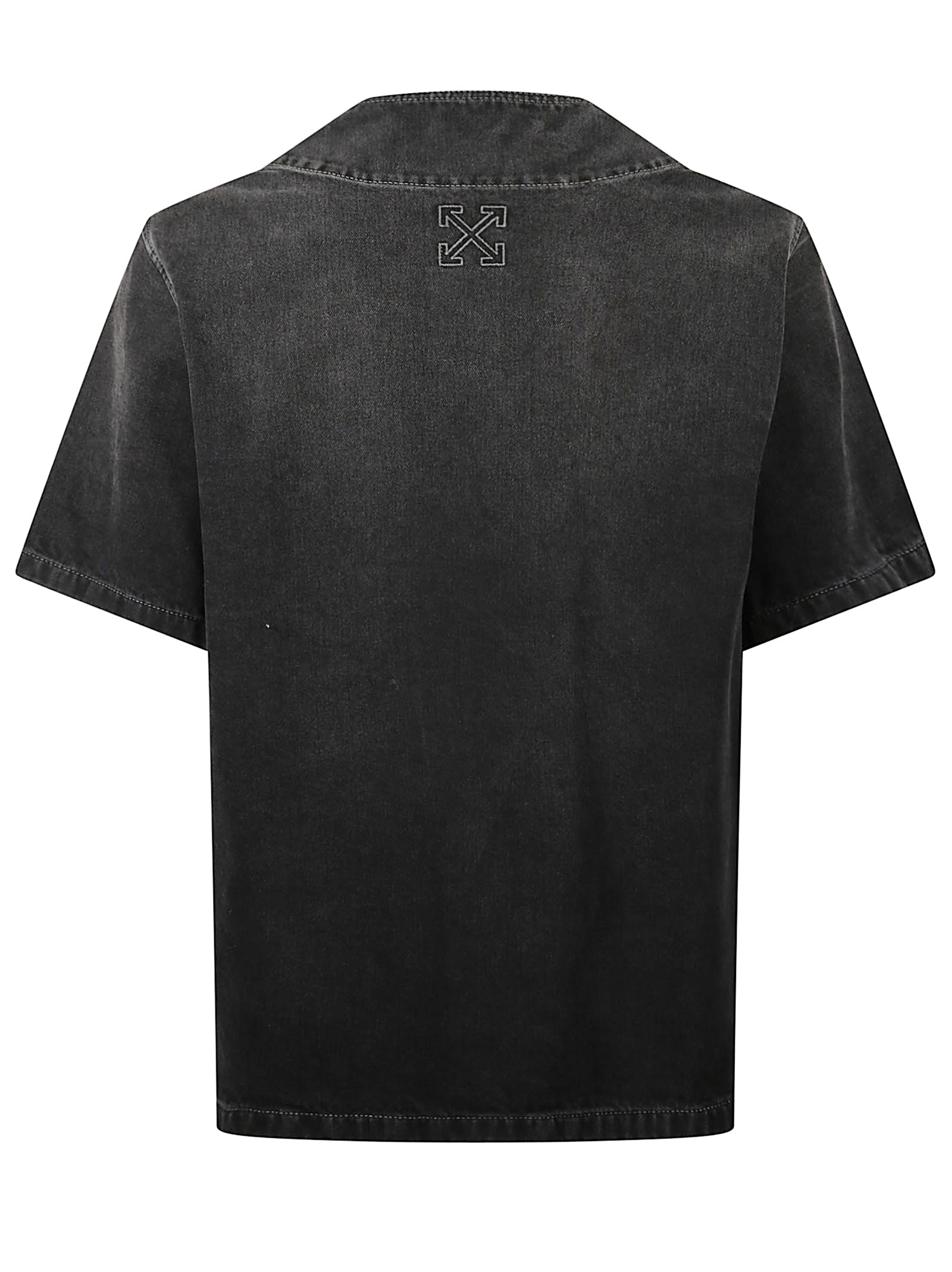 Short-Sleeved Denim Shirt With V-Neckline