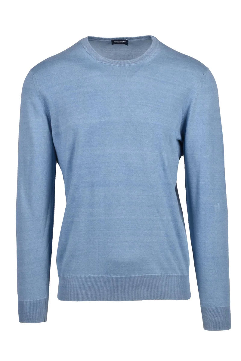 Cotton Crew Neck Sweater - Light Blue