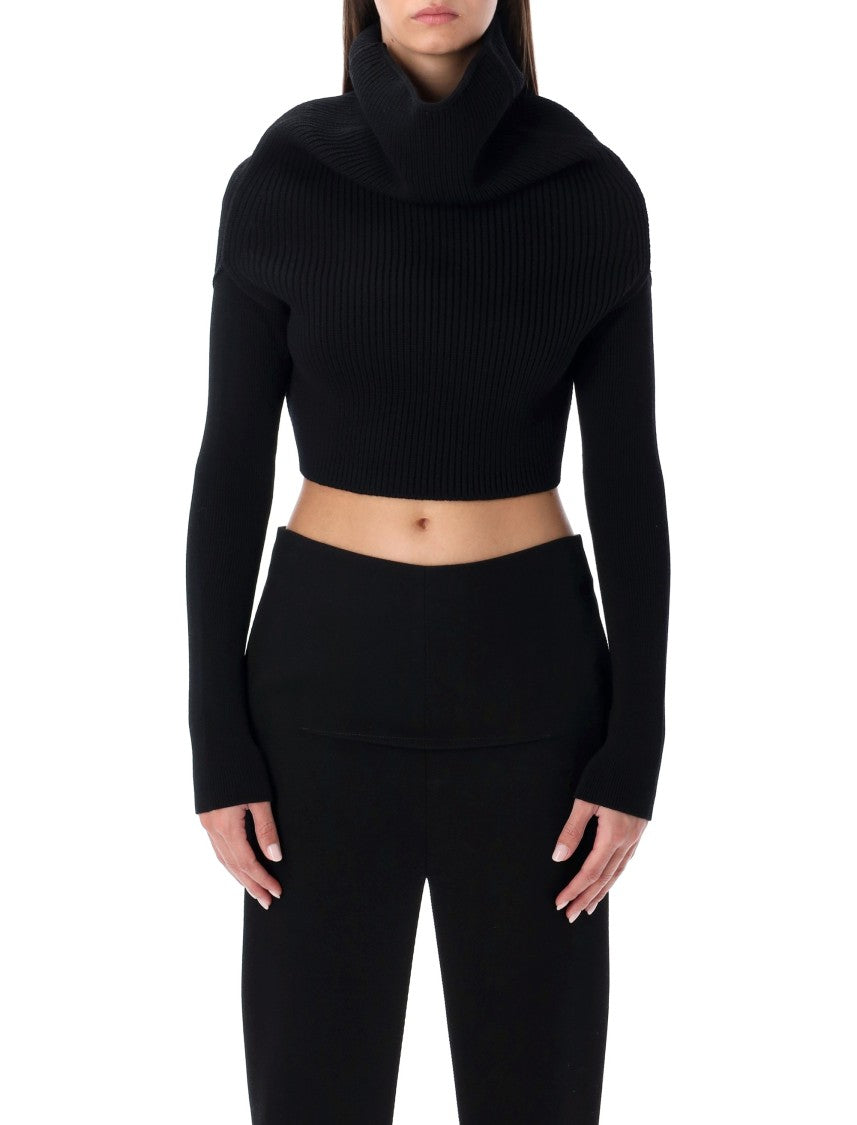 Black Cropped Knit With Cowl Neck
