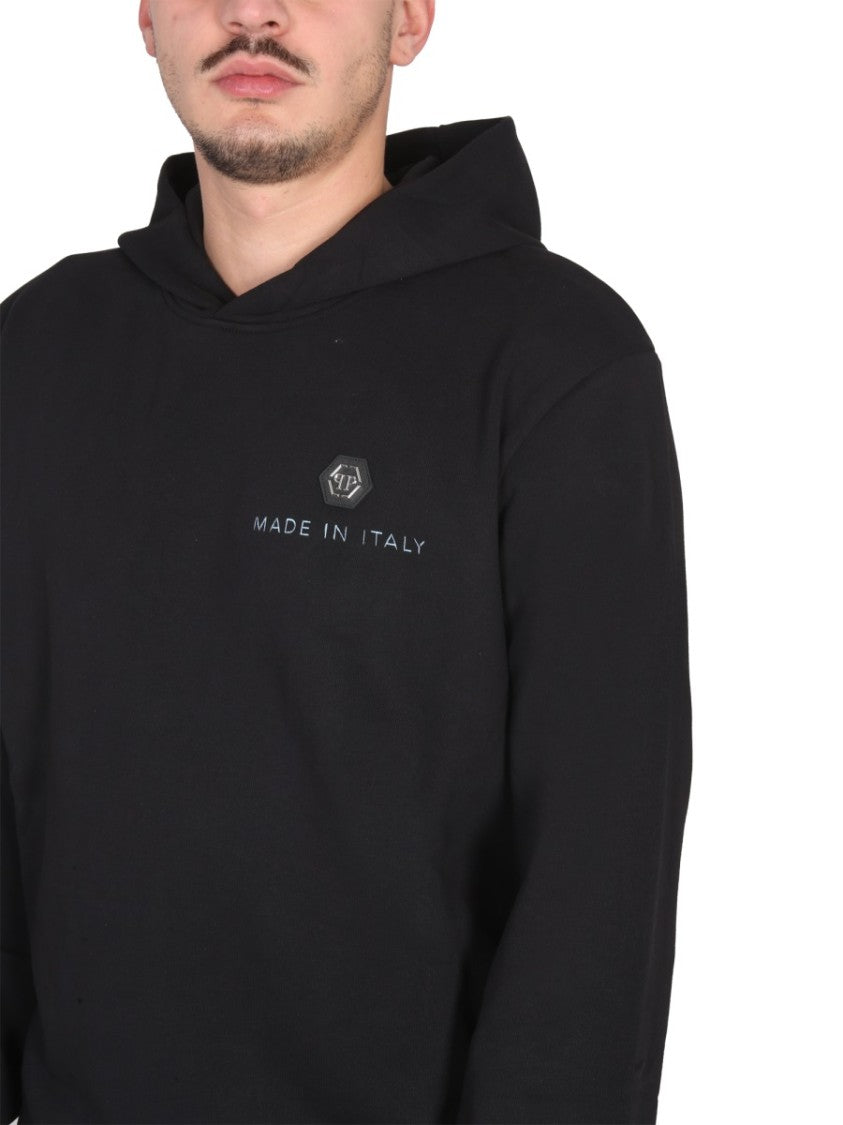 Black Graphic Hoodie With Hooded Neckline