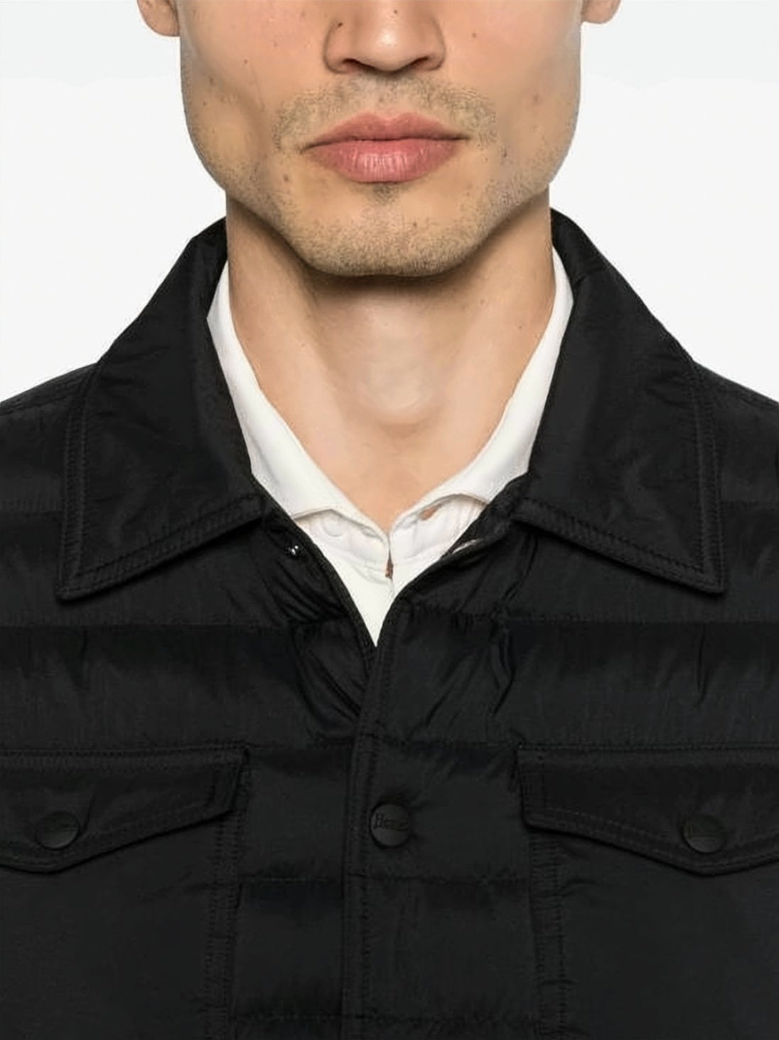 Quilted Black Padded Jacket With Classic Collar