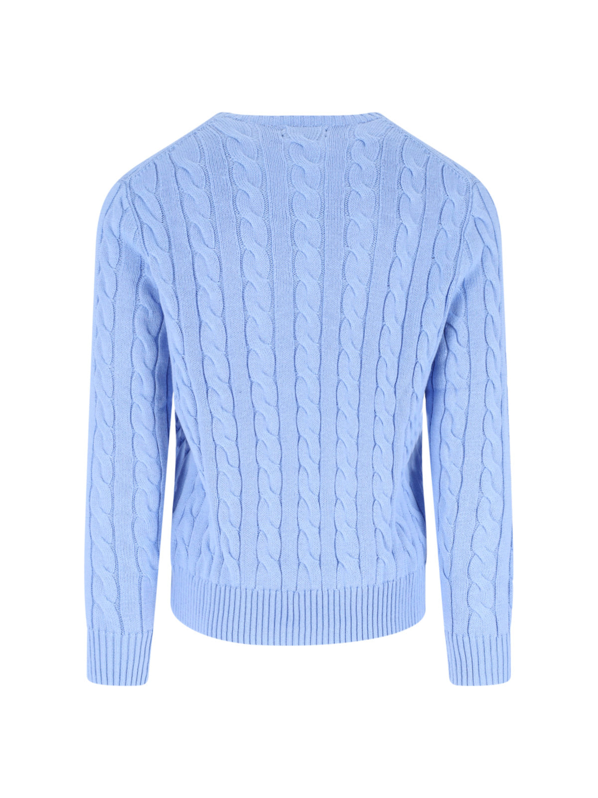 Blue Cable-Knit Crewneck Cotton Sweater