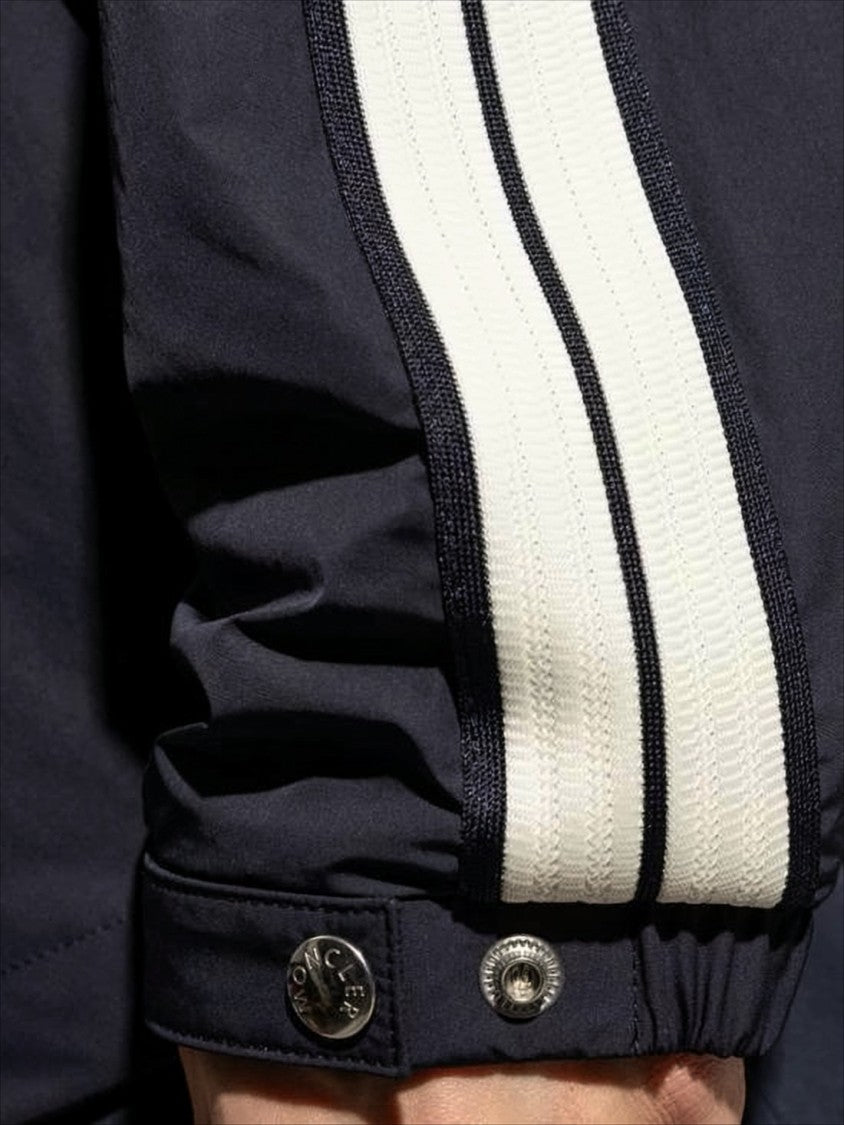 Hooded Black Lightweightjacket With Striped Detailing