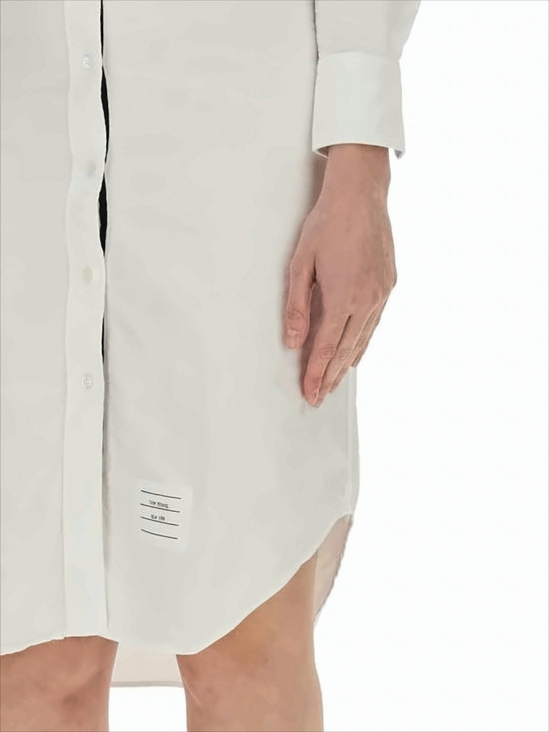 Shirt Silhouette Midi Dress with Curved Hem and Logo Detail