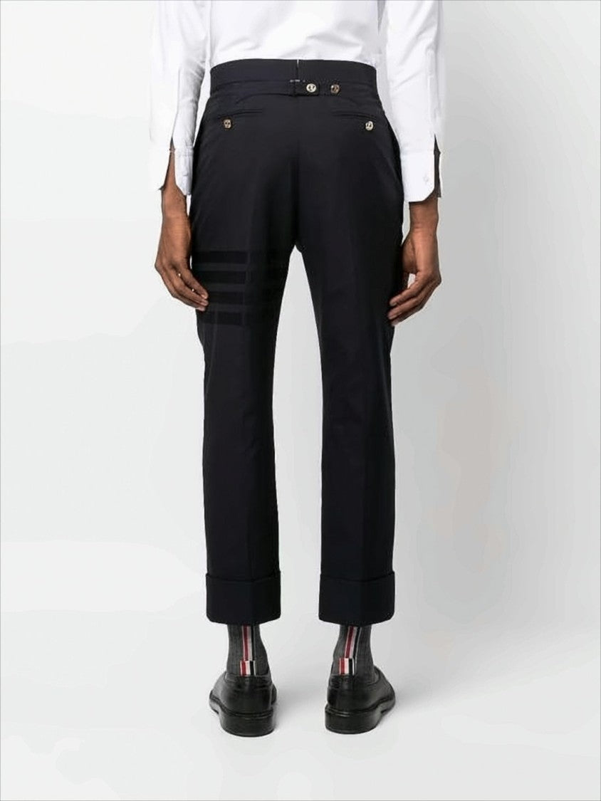 Cropped Black Wool Suit Pants with Gold Anchor Buttons