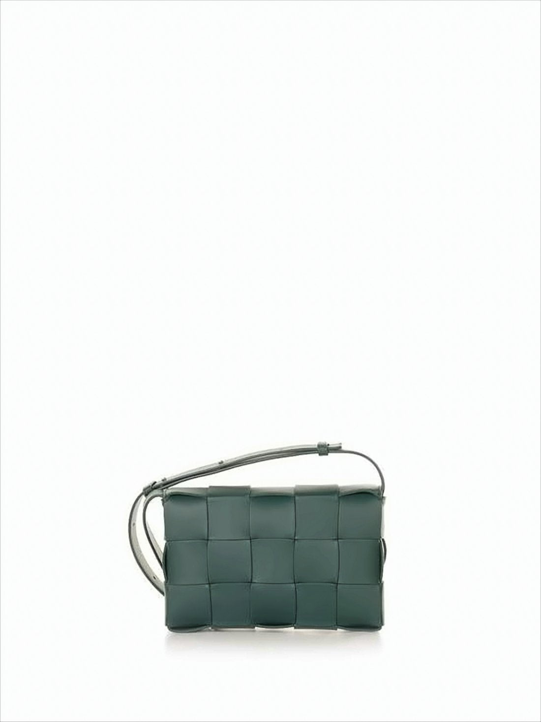 Rectangular Green Lambskin Woven Crossbody Bag
