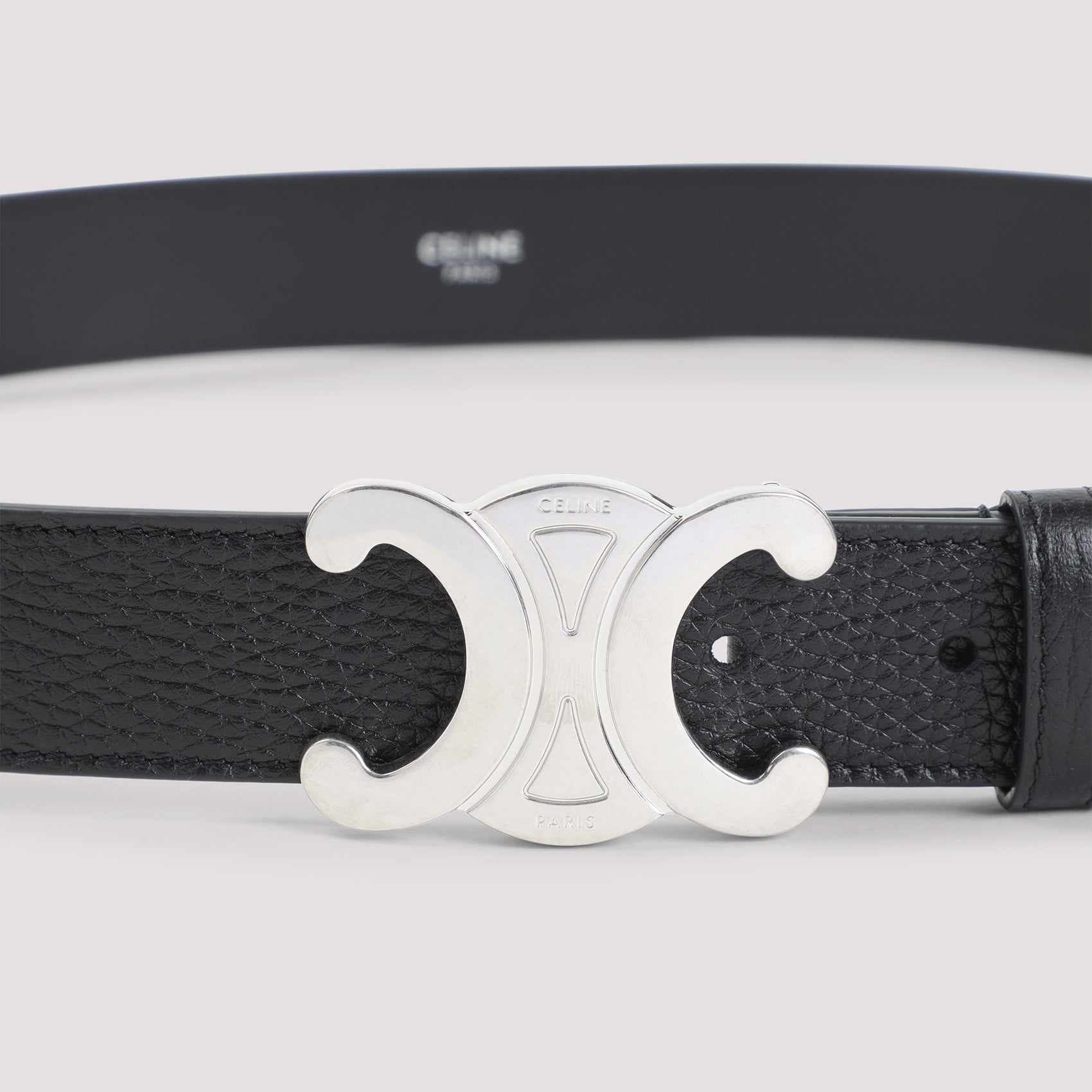 Textured Calf Leather Belt with Distinctive Silver-Toned Buckle