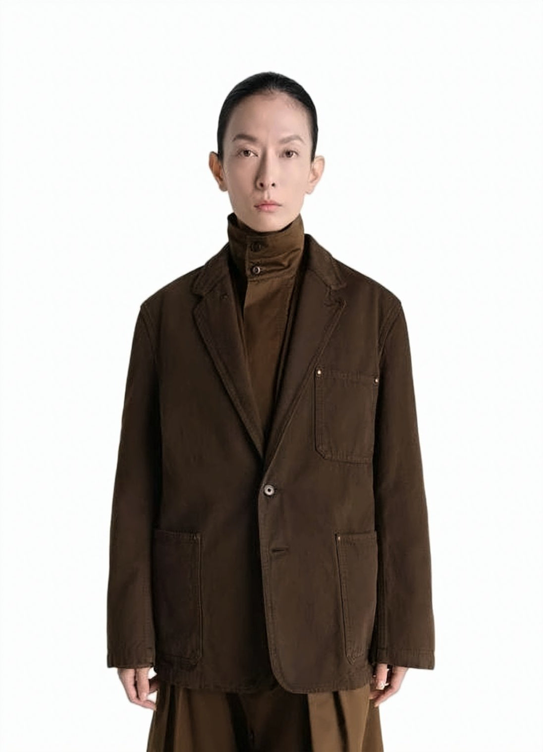 Lightweight High Collar Jacket With Zipper Pockets And Ring Accent