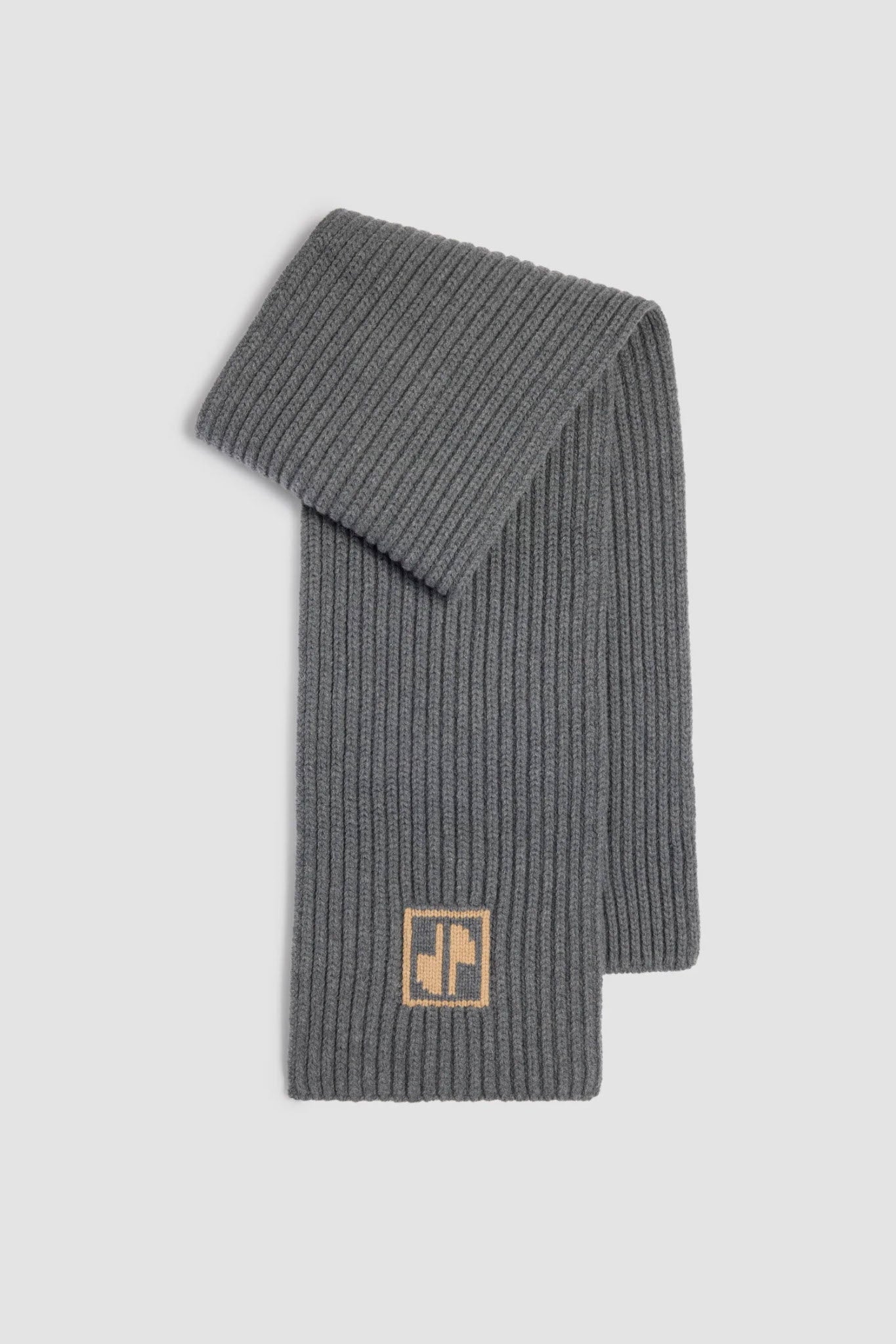 Rib Knit Storm Grey Wool-Cashmere Scarf