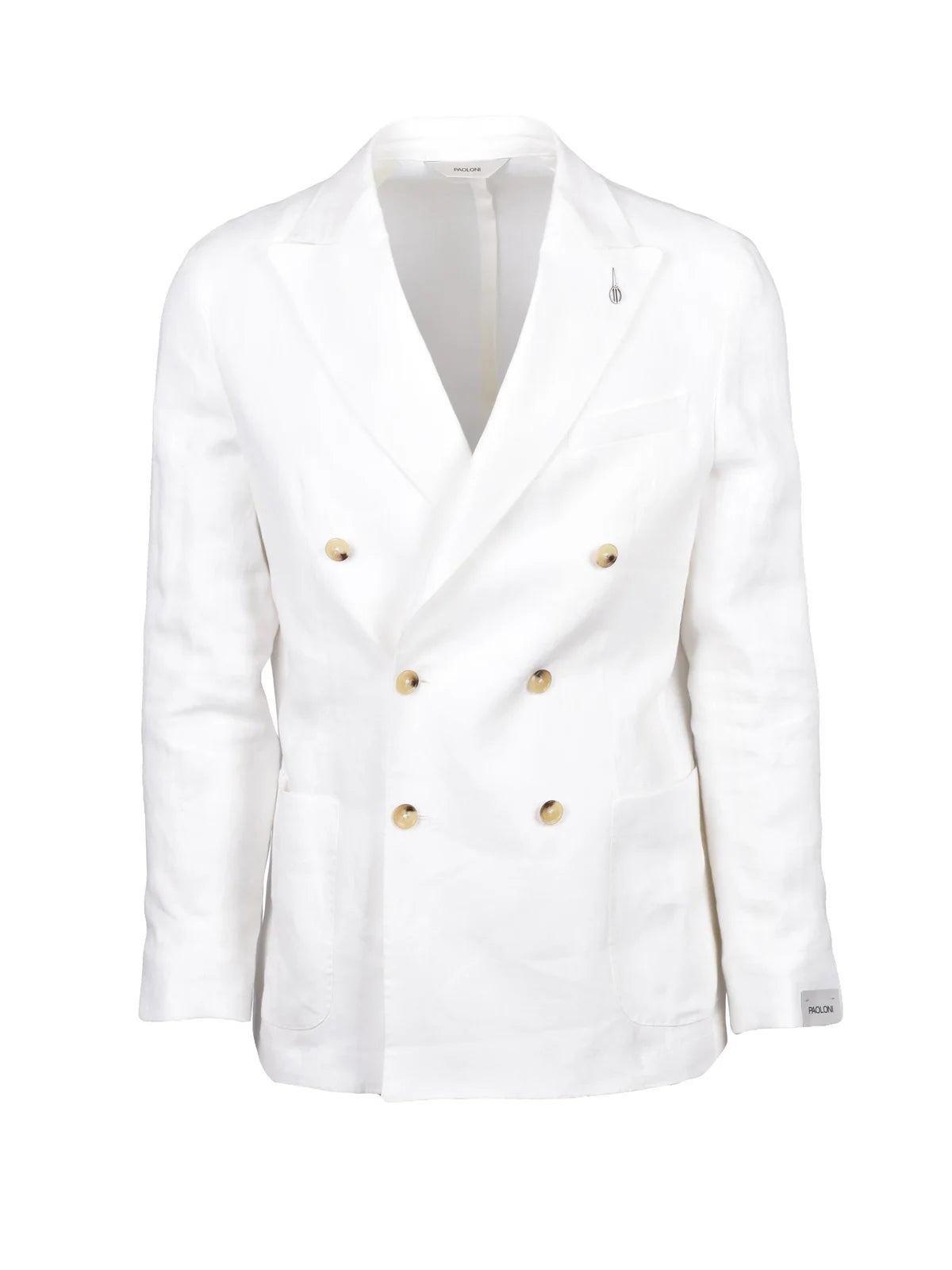 Double-Breasted Linen Blazer Jacket - White